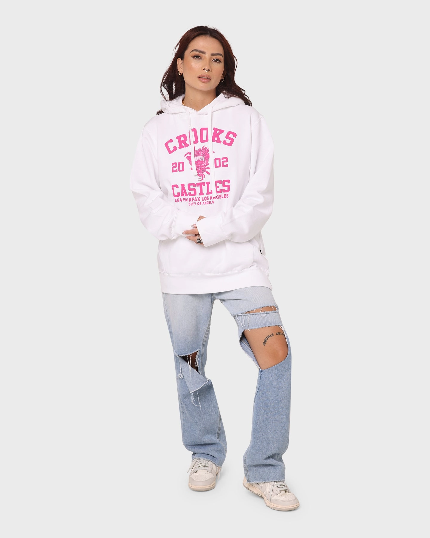 suitable for anniversaries Compression Packed Design Crooks & Castles Fairfax Varsity Hoodie Hot Pink/White