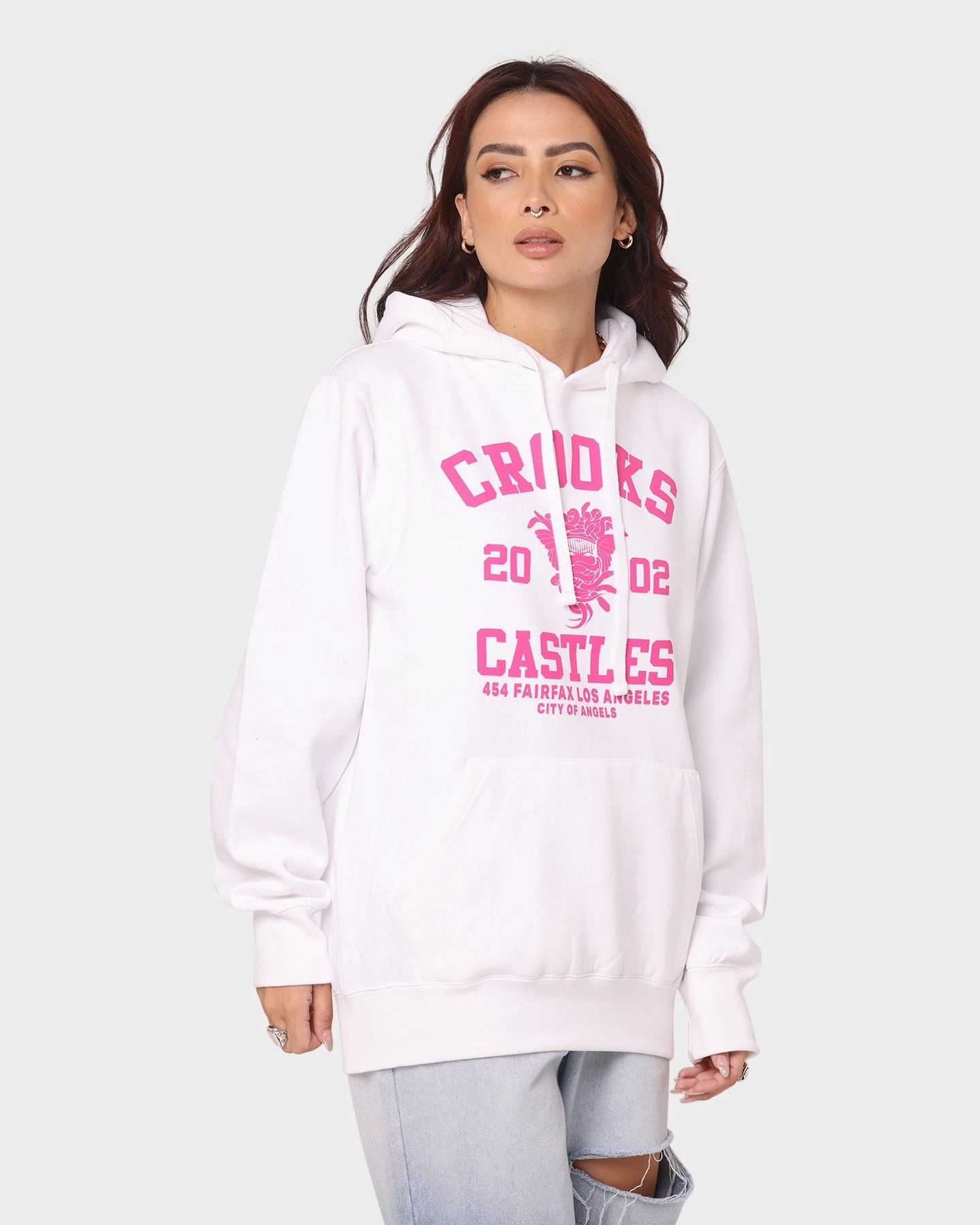 Crooks & Castles Fairfax Varsity Hoodie Hot Pink/White holiday suitable for beach vacations