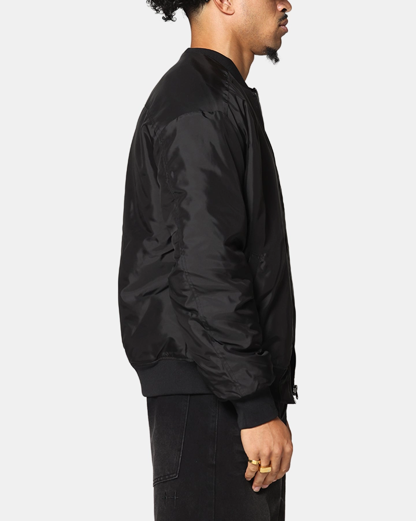 Saint Morta Gothic Nylon Bomber Jacket Black Flexible Design Elastic Cuff Mechanism