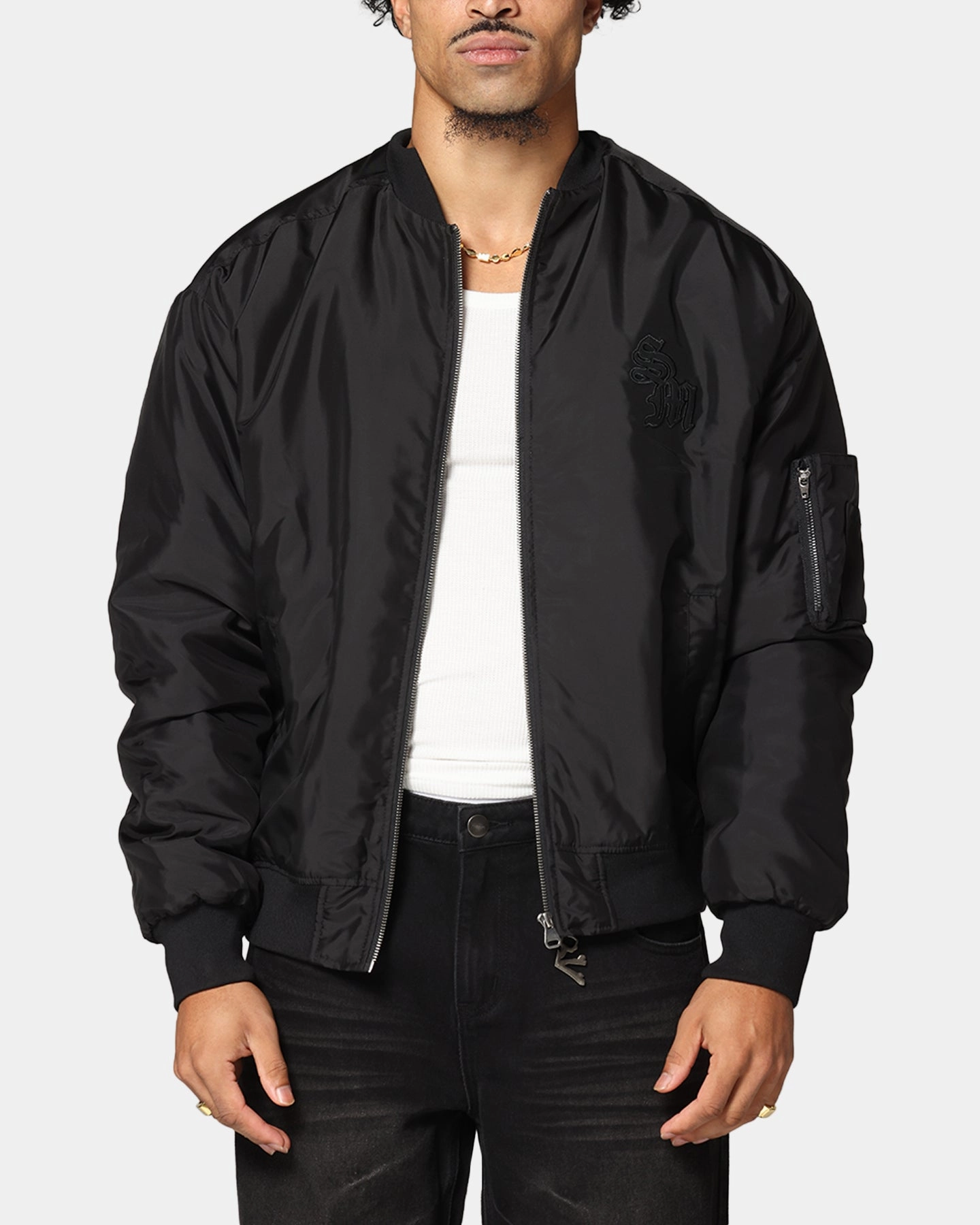 Saint Morta Gothic Nylon Bomber Jacket Black Double Layered Cuffs Stylish Protection