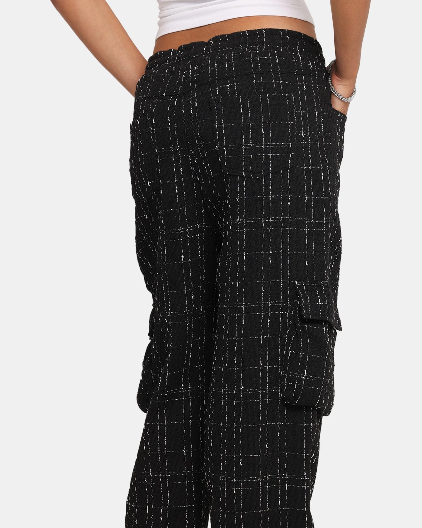 Outdoor Comfort Wrinkle Resistant Finish XXIII Boucle Tweed Cargo Pants Black