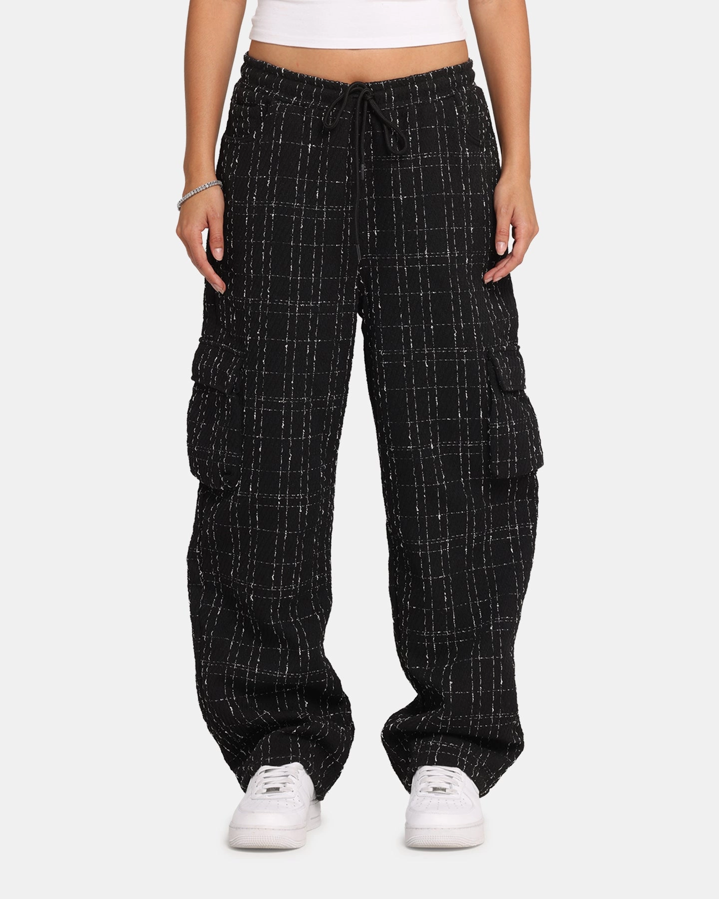 Elastic waist XXIII Boucle Tweed Cargo Pants Black