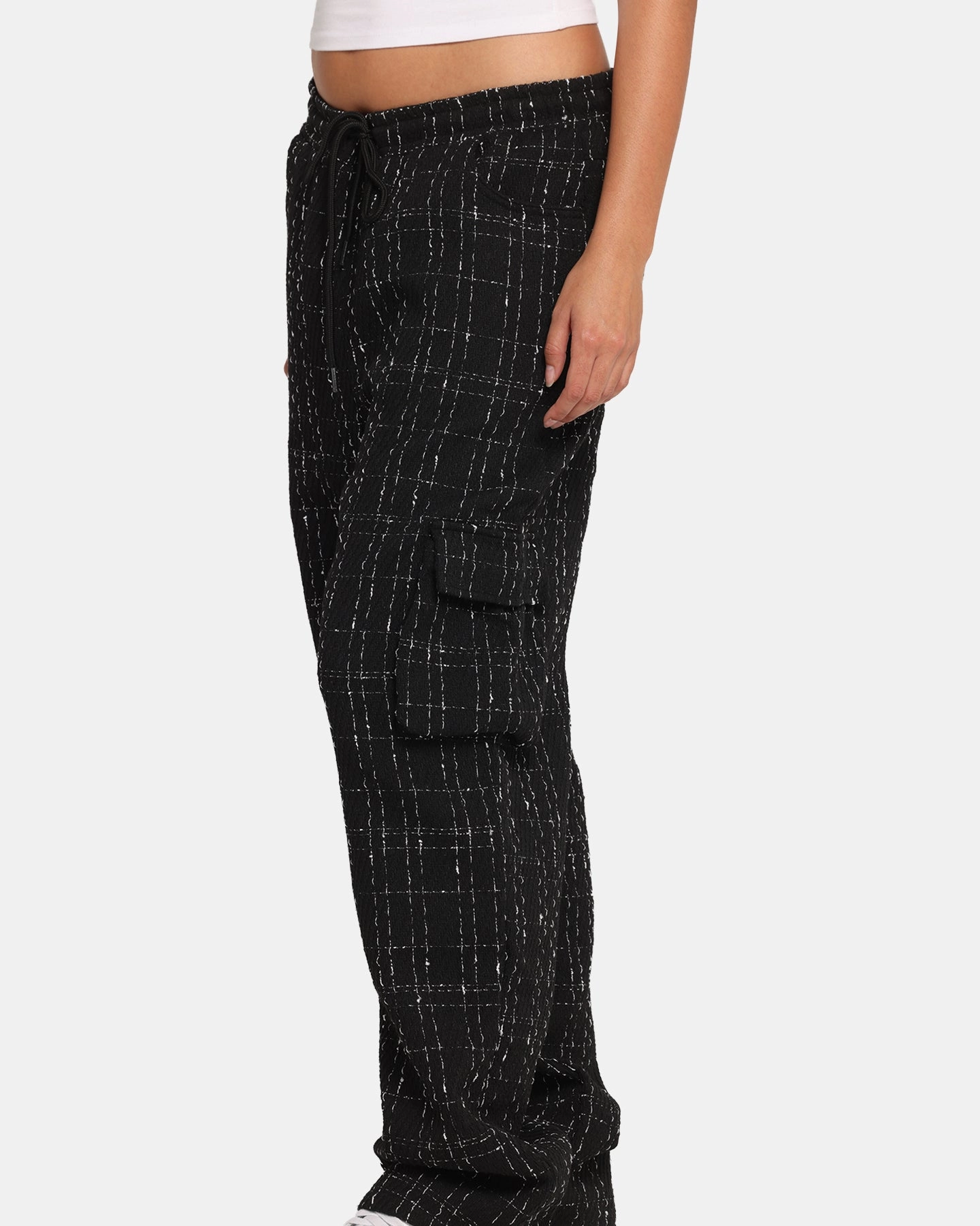 XXIII Boucle Tweed Cargo Pants Black Minimal Look MoistureWickingLining