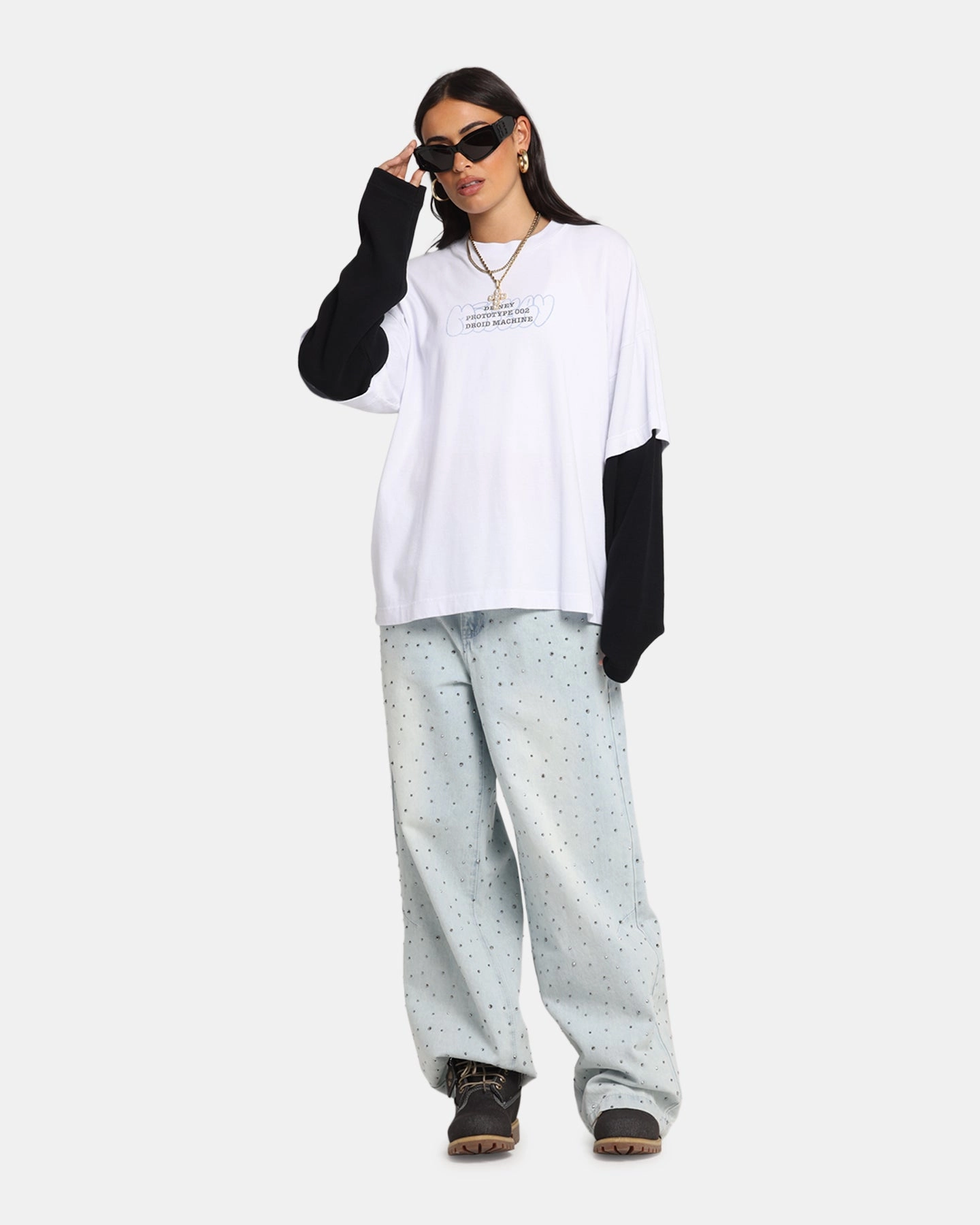 Casual Comfort Top American Thrift Disney Mickey Prototype II Long Sleeve T-Shirt White