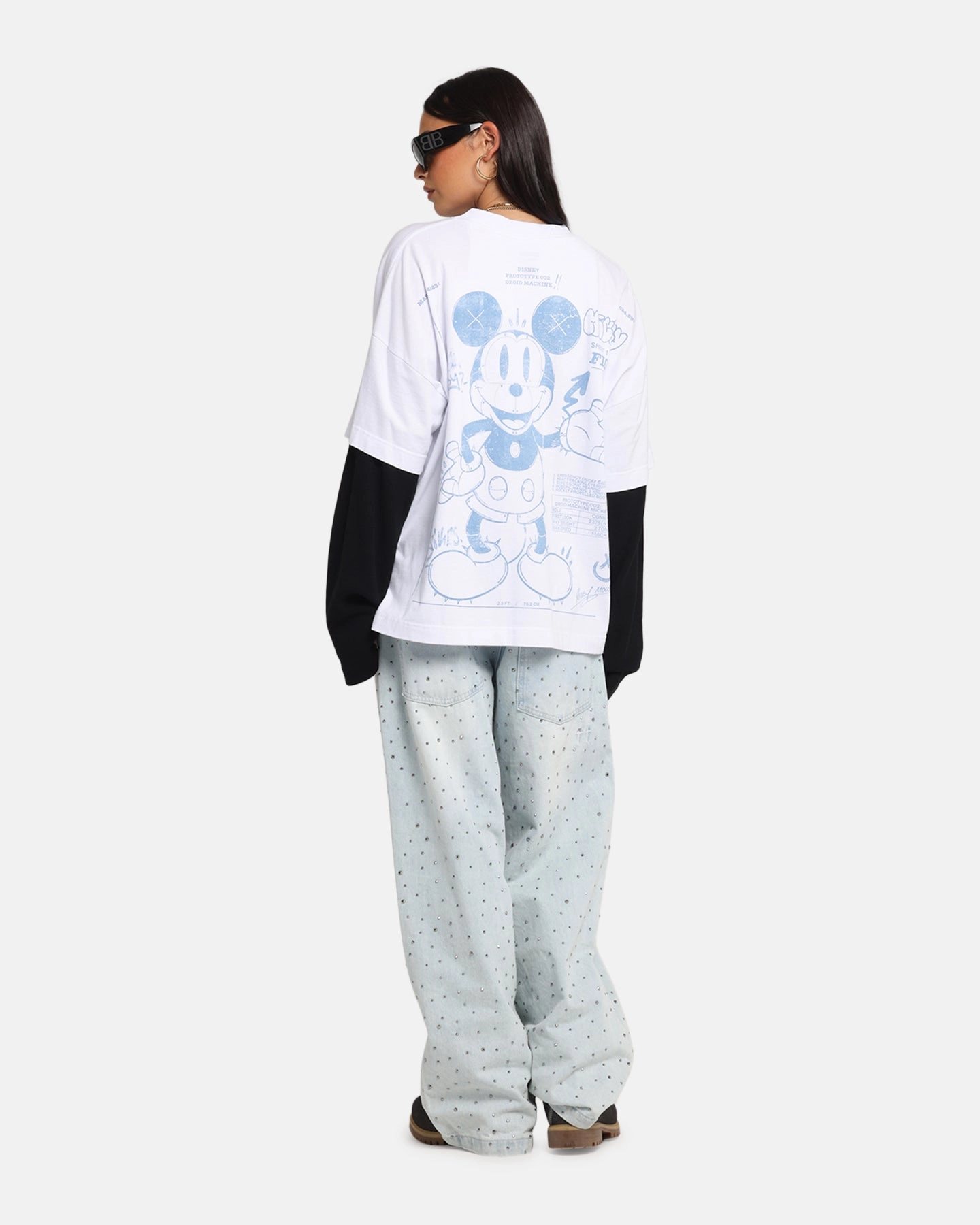 Bohemian American Thrift Disney Mickey Prototype II Long Sleeve T-Shirt White
