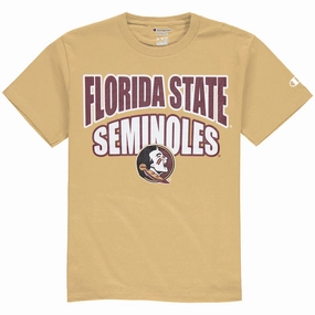 Cozy Style Modern Twist Champion Toddler Florida State Seminoles/Seminole Logo Short Sleeve T-shirt - Vegas Gold