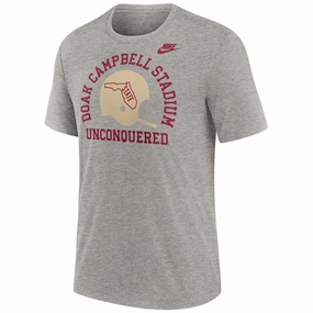 Cozy Apparel Nike Men's Vault Doak Campbell Stadium Helmet Design Legacy Tri-blend Short Sleeve T-shirt - Dark Grey Heather