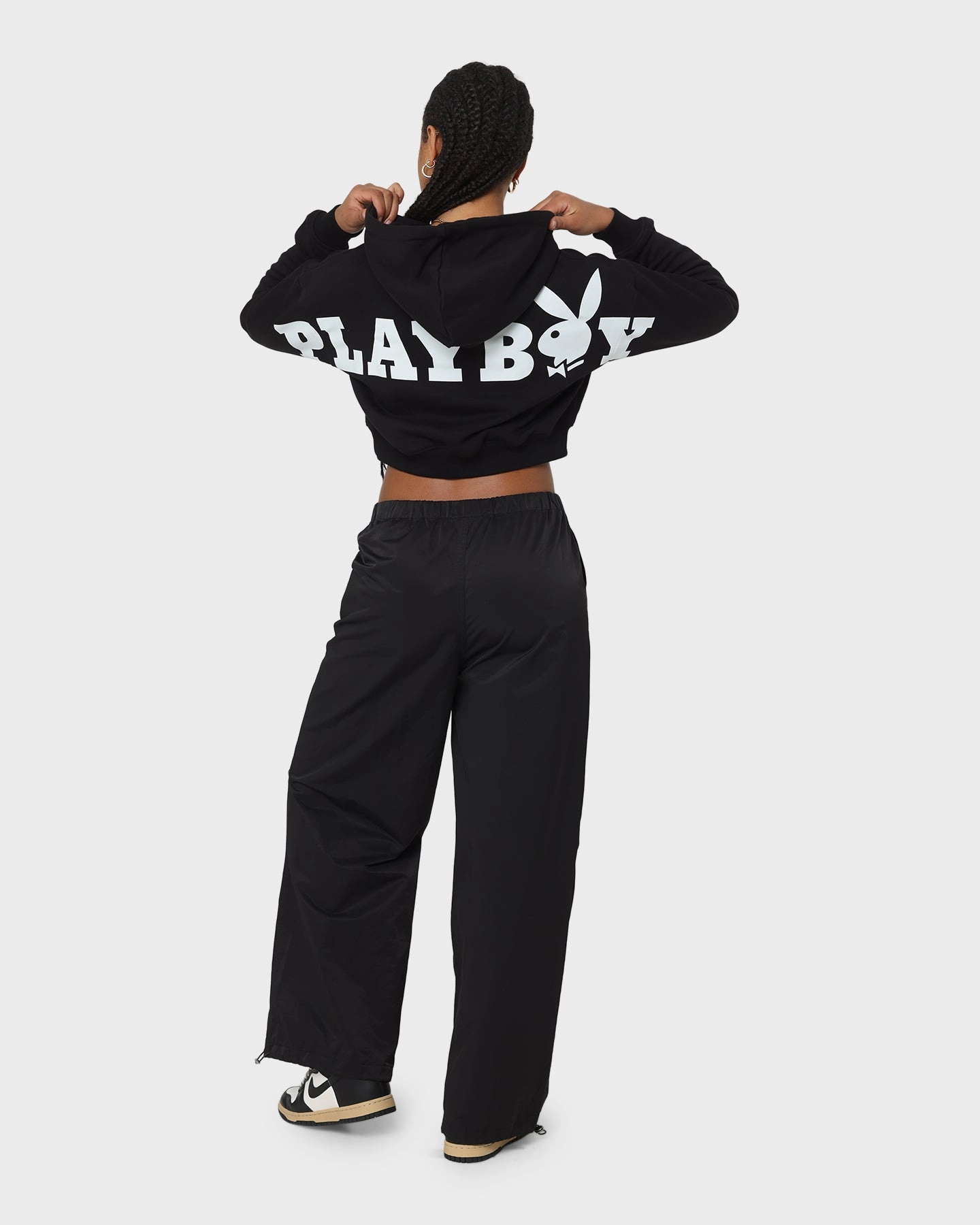 Playboy Women's Bunny O Crop Hoodie Black Hooded style Quality Assurance