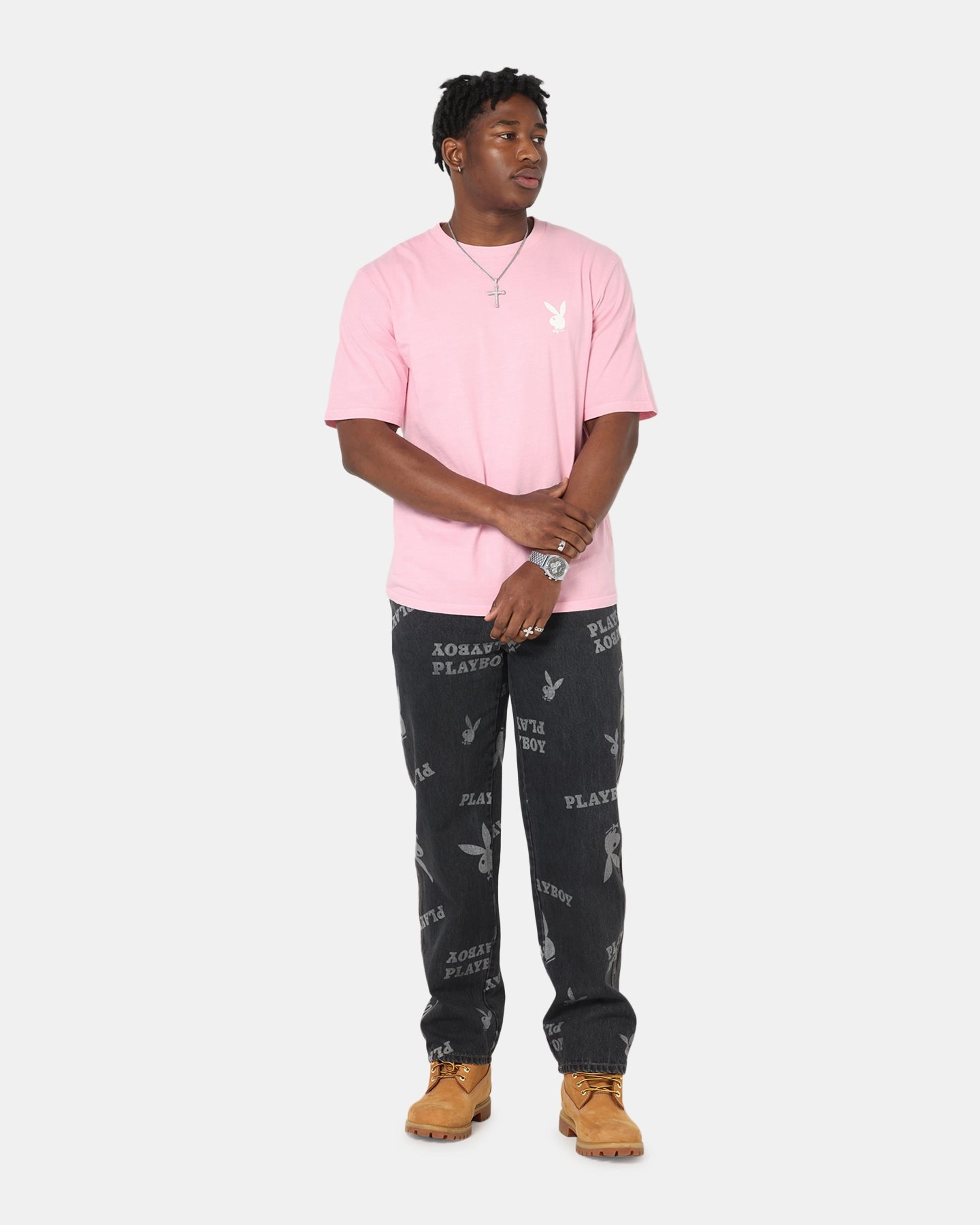 Playboy Stack Washed T-Shirt Washed Pink Light Comfort
