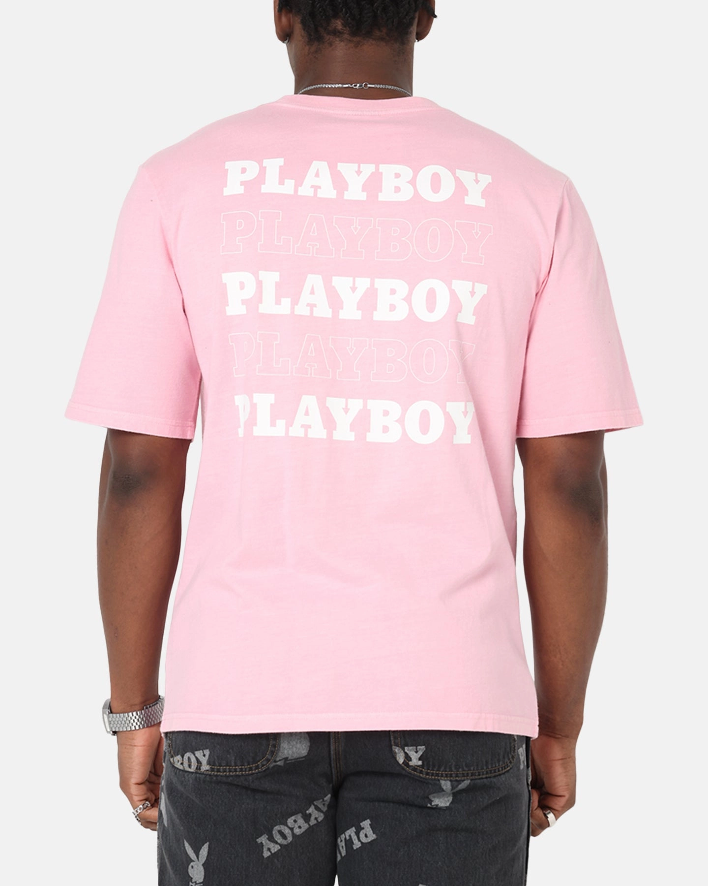 Playboy Stack Washed T-Shirt Washed Pink Non Restrictive Silhouette Light Comfort