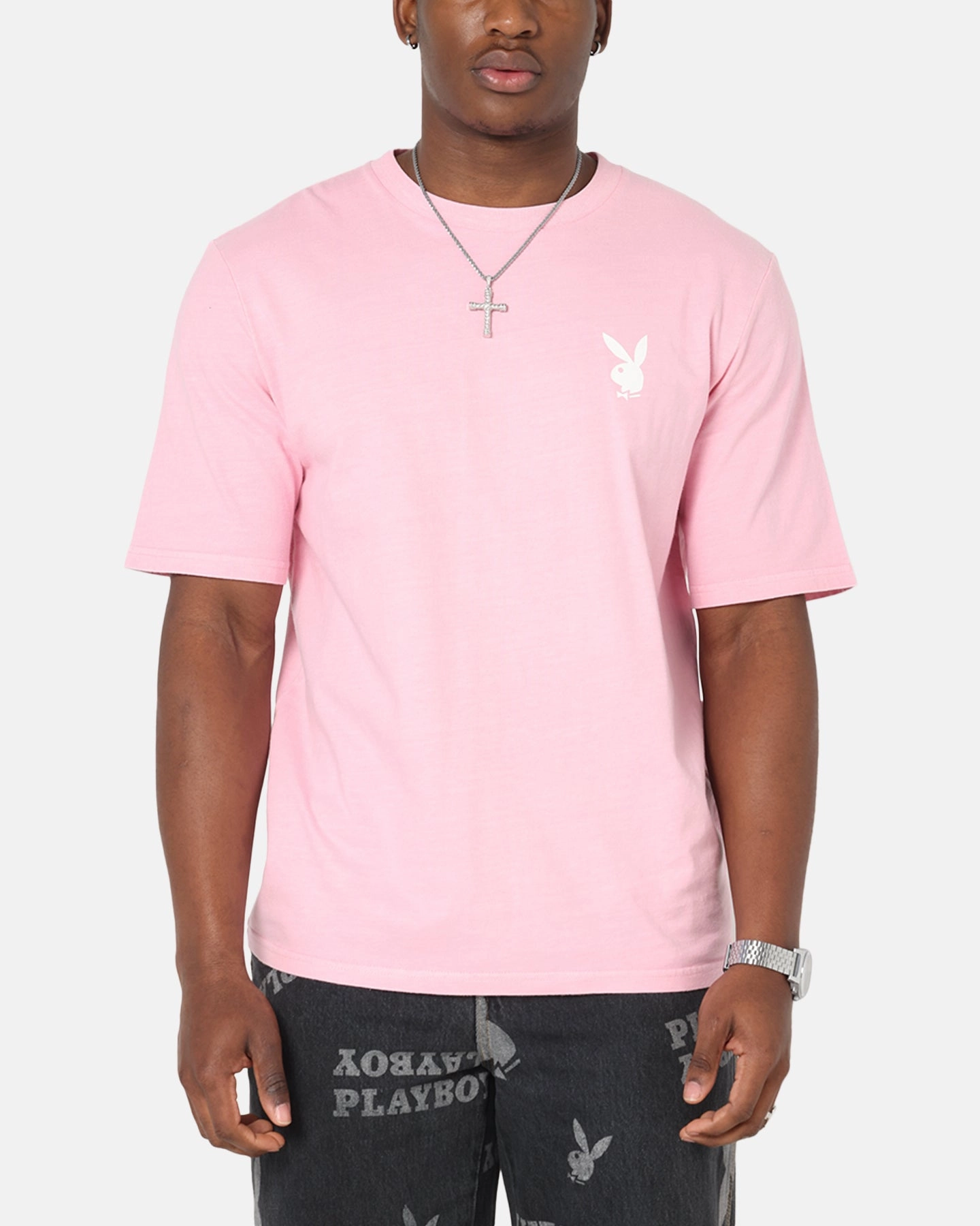 Playboy Stack Washed T-Shirt Washed Pink Classic Cut Perfect Comfort