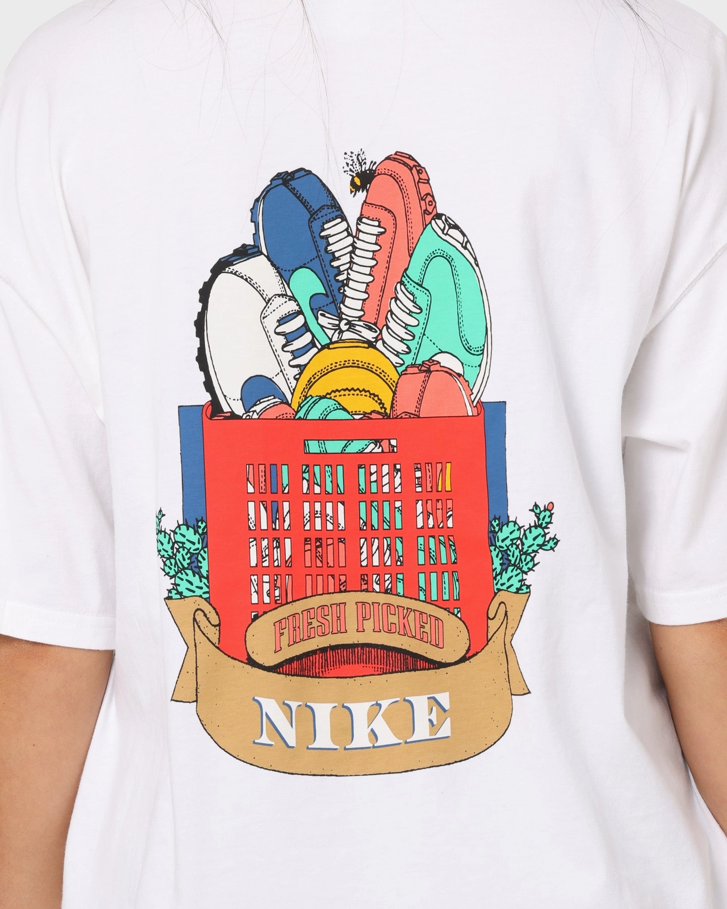 Nike Sportswear Mercato Vintage T-Shirt White/Green Shock/White Sublimation Printed Collar No Slip Shoulder Design