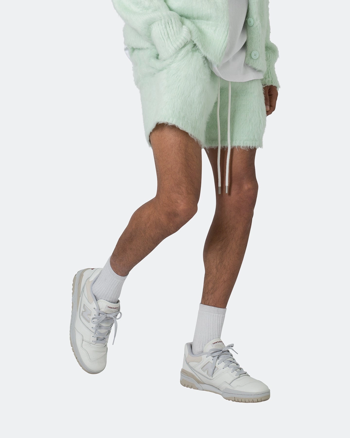 runners Wide Leg Opening MNML Fuzzy Sweat Shorts Mint