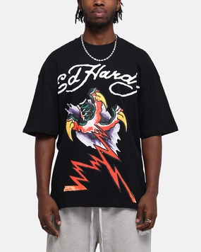 Ed Hardy Lightning T-Shirt Black Trendy Top Low Impact Dye