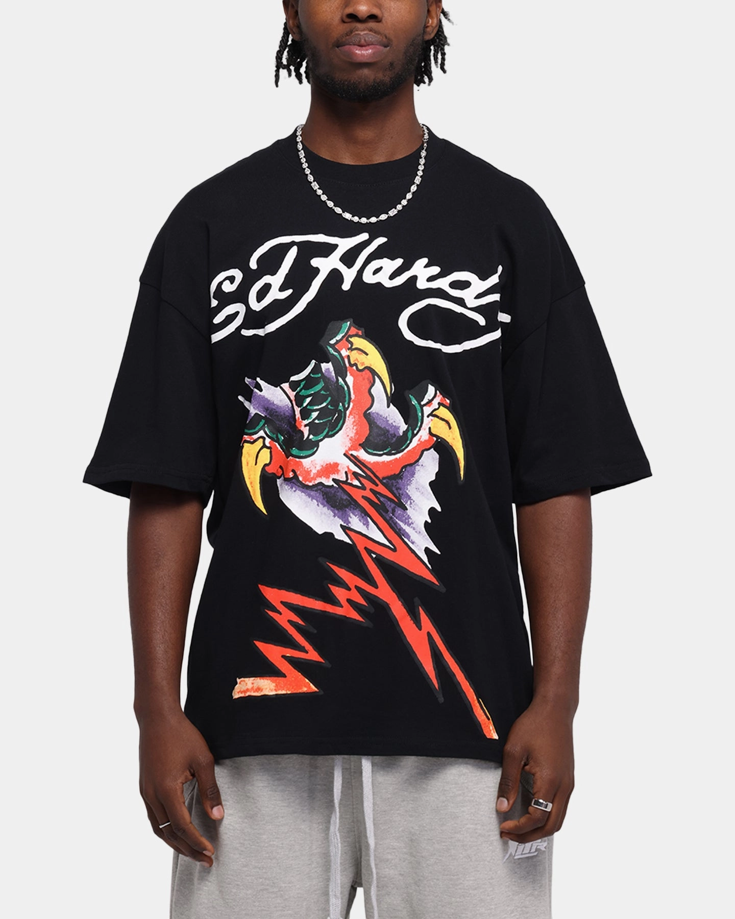 Ed Hardy Lightning T-Shirt Black Trendy Top Low Impact Dye