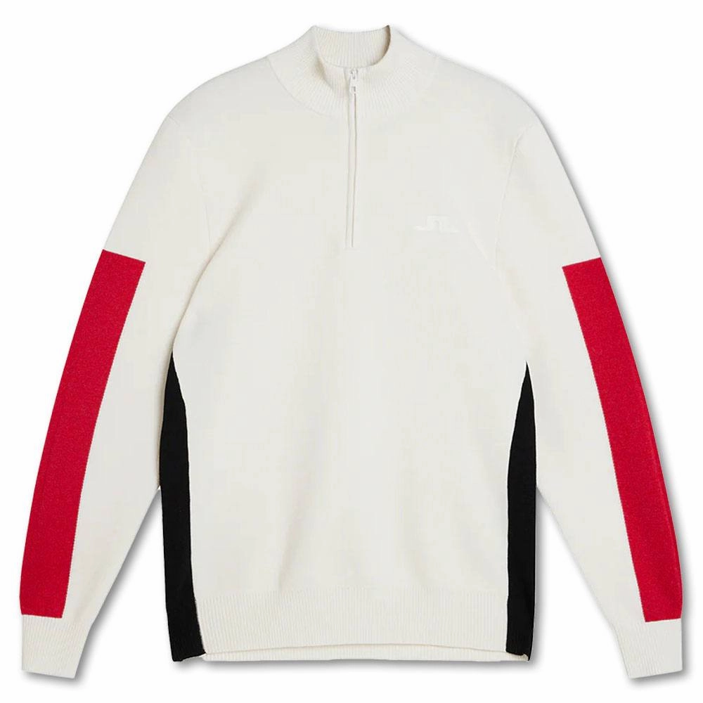 J.Lindeberg Clide Knitted Golf Pullover White - FW23 Men Microfiber Blend Hypoallergenic Fabric Blend