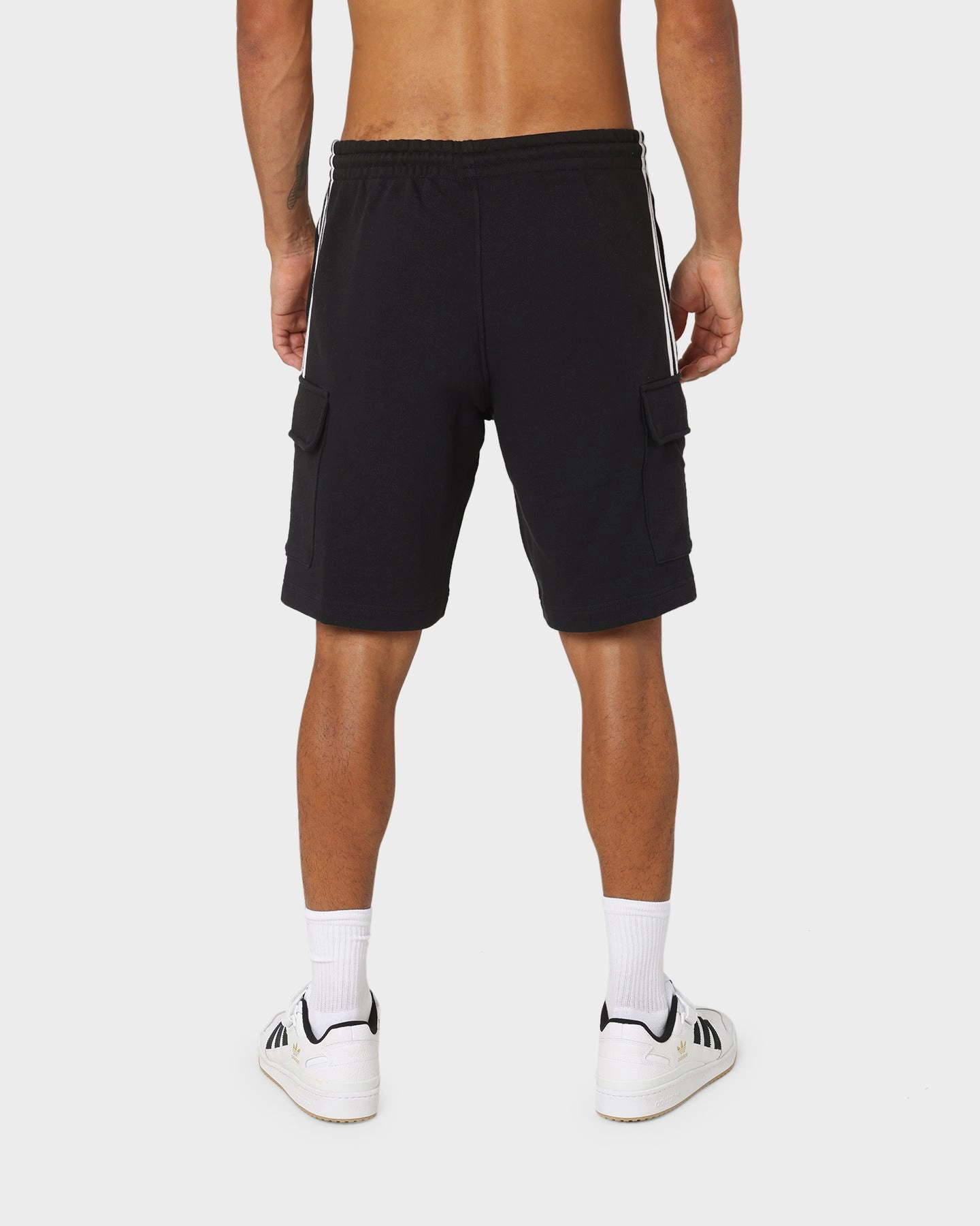 Adidas 3 Stripe Cargo Shorts Black stretchy design Adjustable Drawcord
