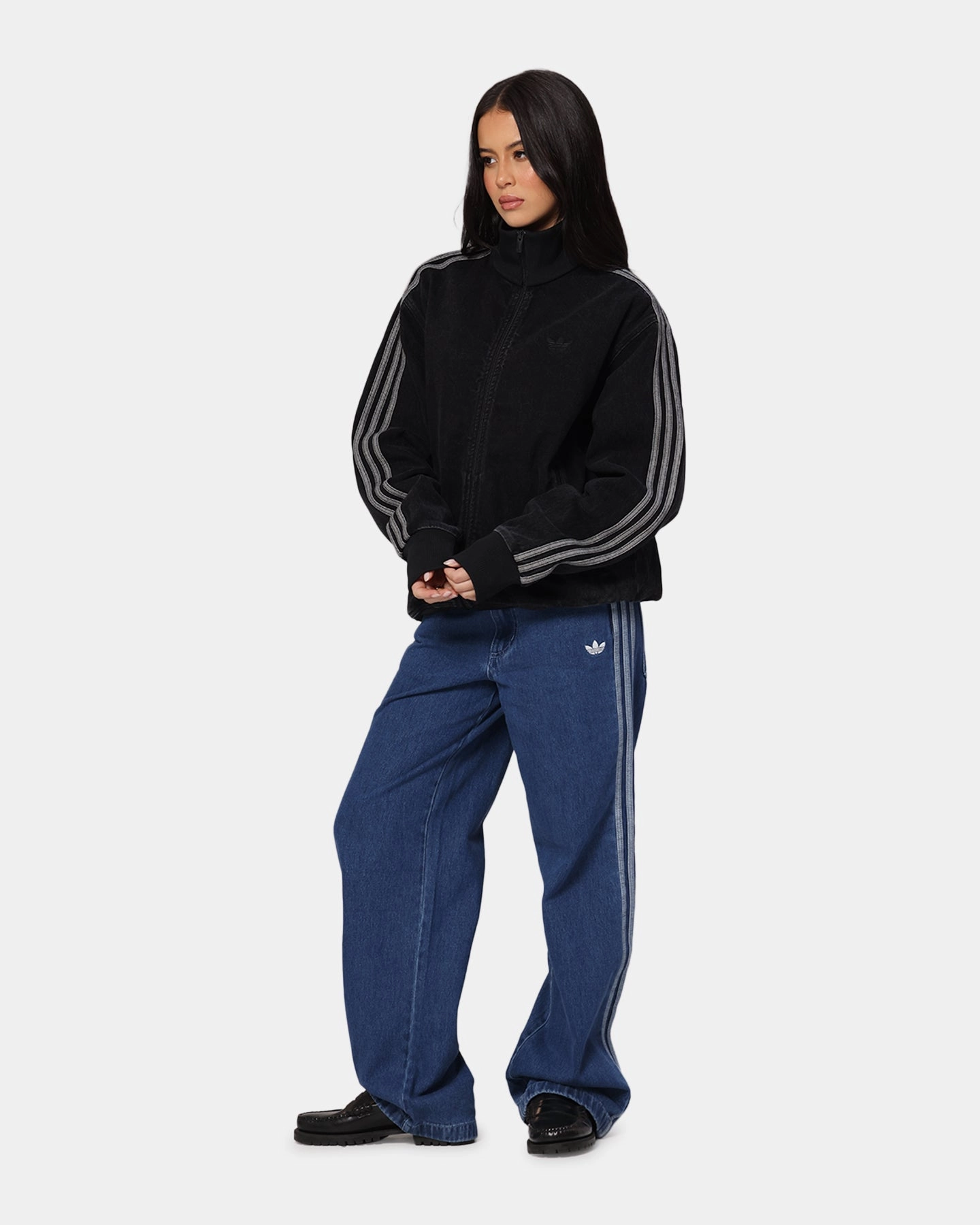 ConvertibleCollar Heat Sealed Seams Adidas Adicolor Denim Firebird Track Jacket True Black