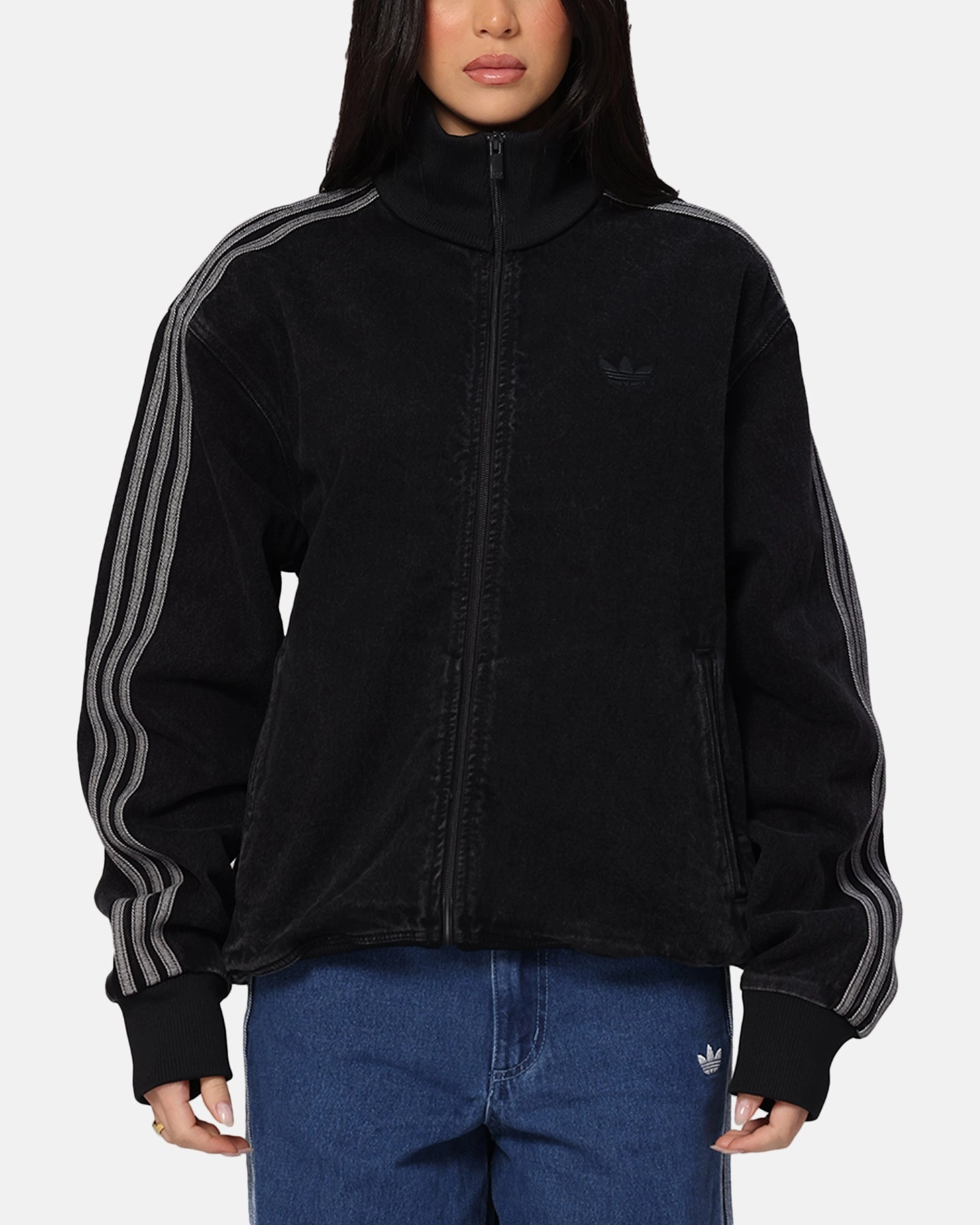 Adidas Adicolor Denim Firebird Track Jacket True Black Versatile Wear Wrinkle-Resistant