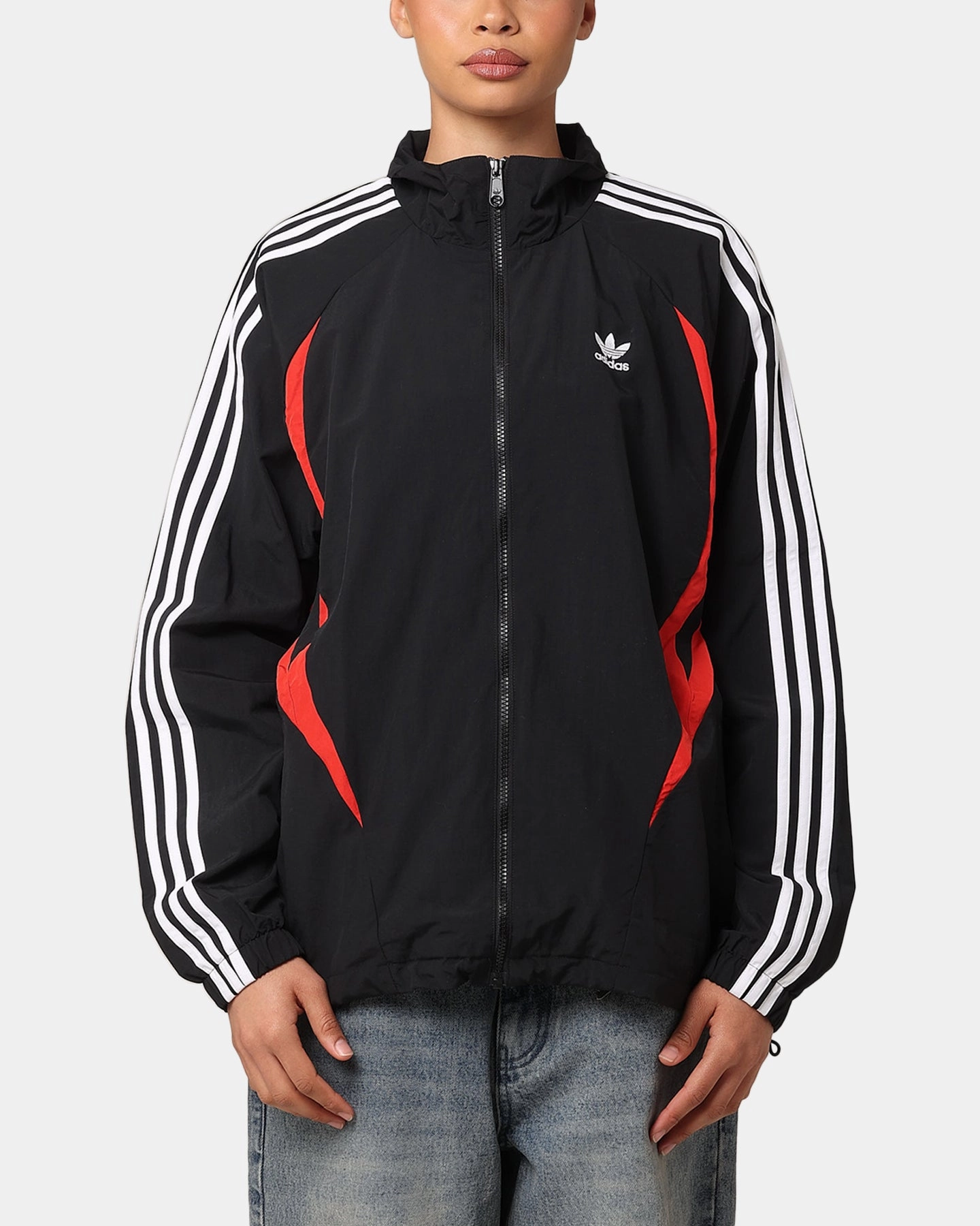 Adidas Archive Track Jacket Black/Better Scarlet Magnetic Closure Windproof Shield