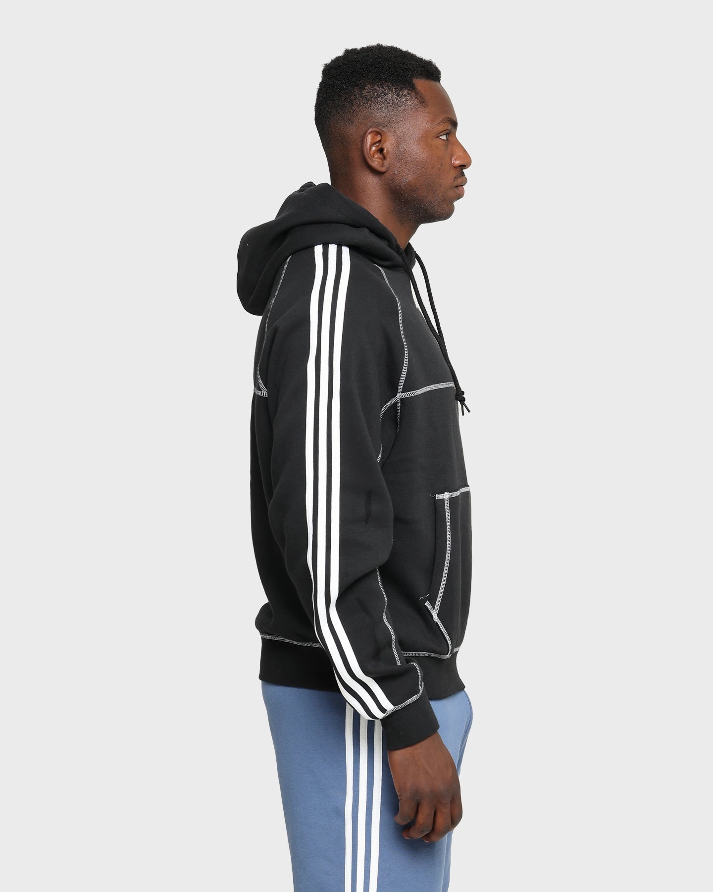 Adidas Contrast Stitch Hoodie Black Hexagonal Quilted Pattern men's fashion