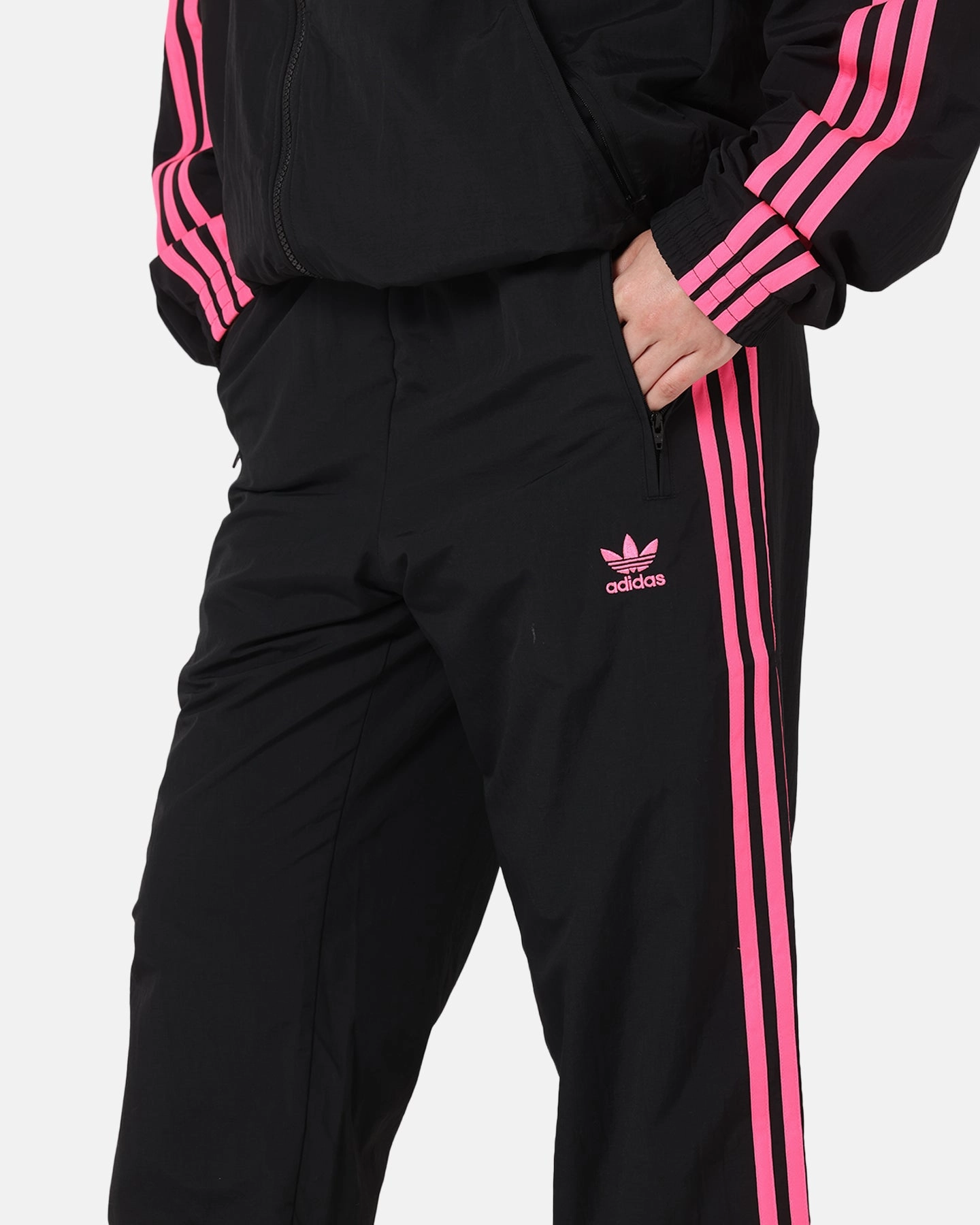 Layered Style Adidas Firebird Pants Black/Lucid Pink