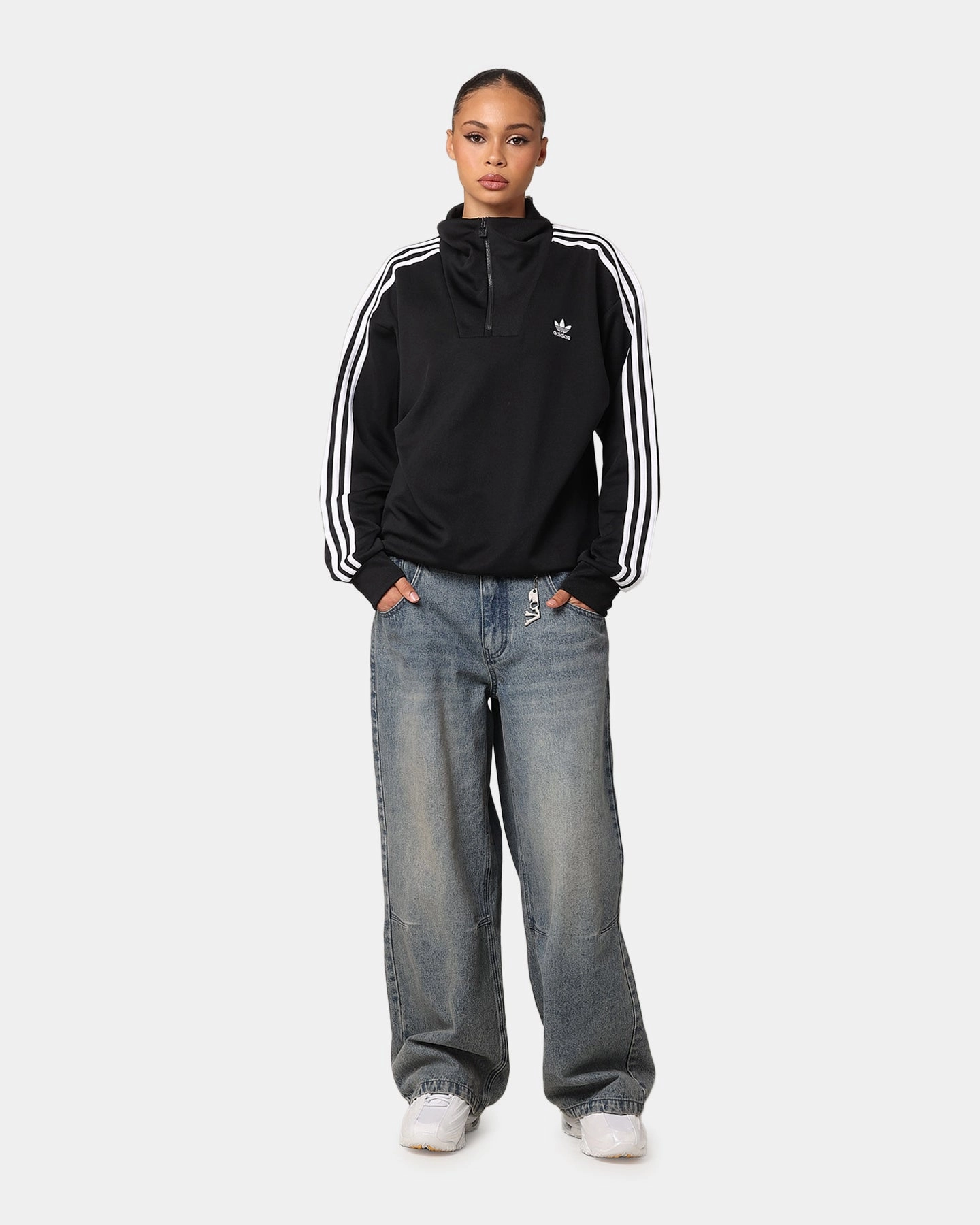 GloveFriendly Cuff Design Adidas Funnel Neck Track Jacket Black