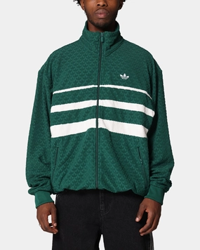 Adidas Monogram Track Top Jacket Green Full Zip Closure Low Profile Fasteners