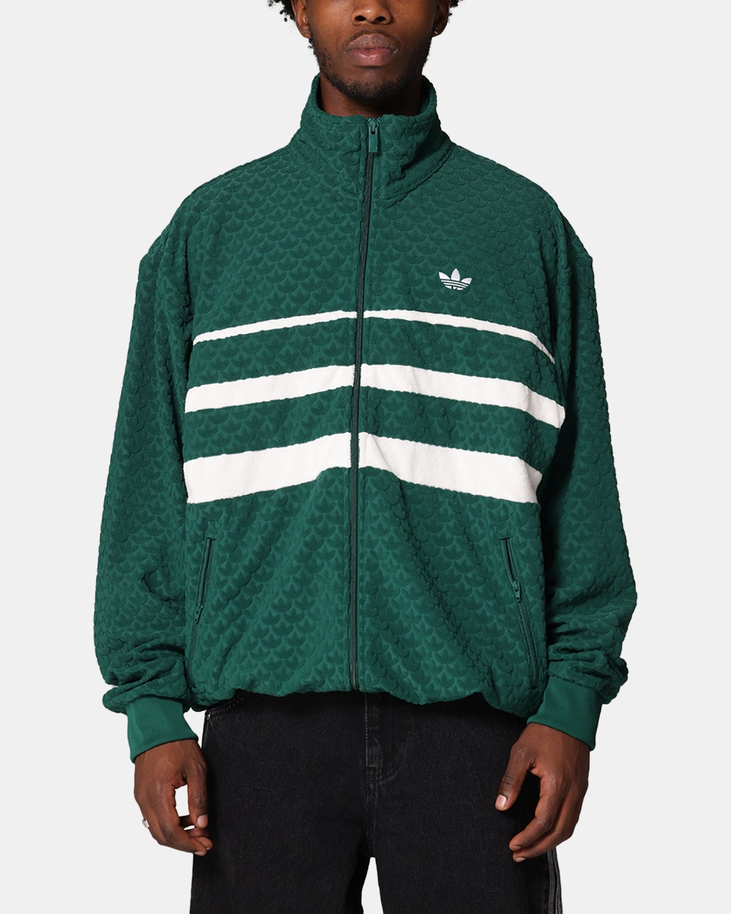 Adidas Monogram Track Top Jacket Green Full Zip Closure Low Profile Fasteners
