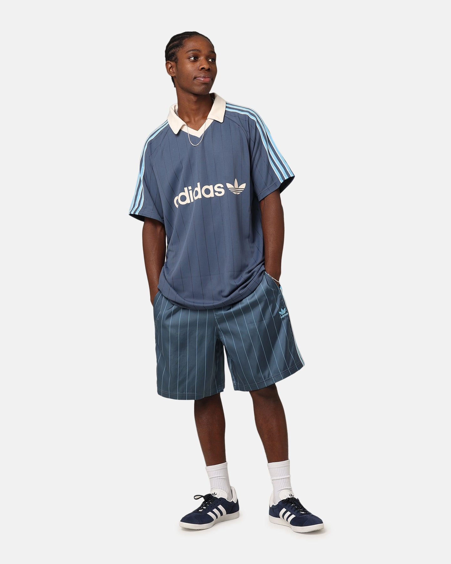 Adidas Pinstripe Sprinter Shorts Preloved Ink Layered Cuff Design Mood Piece