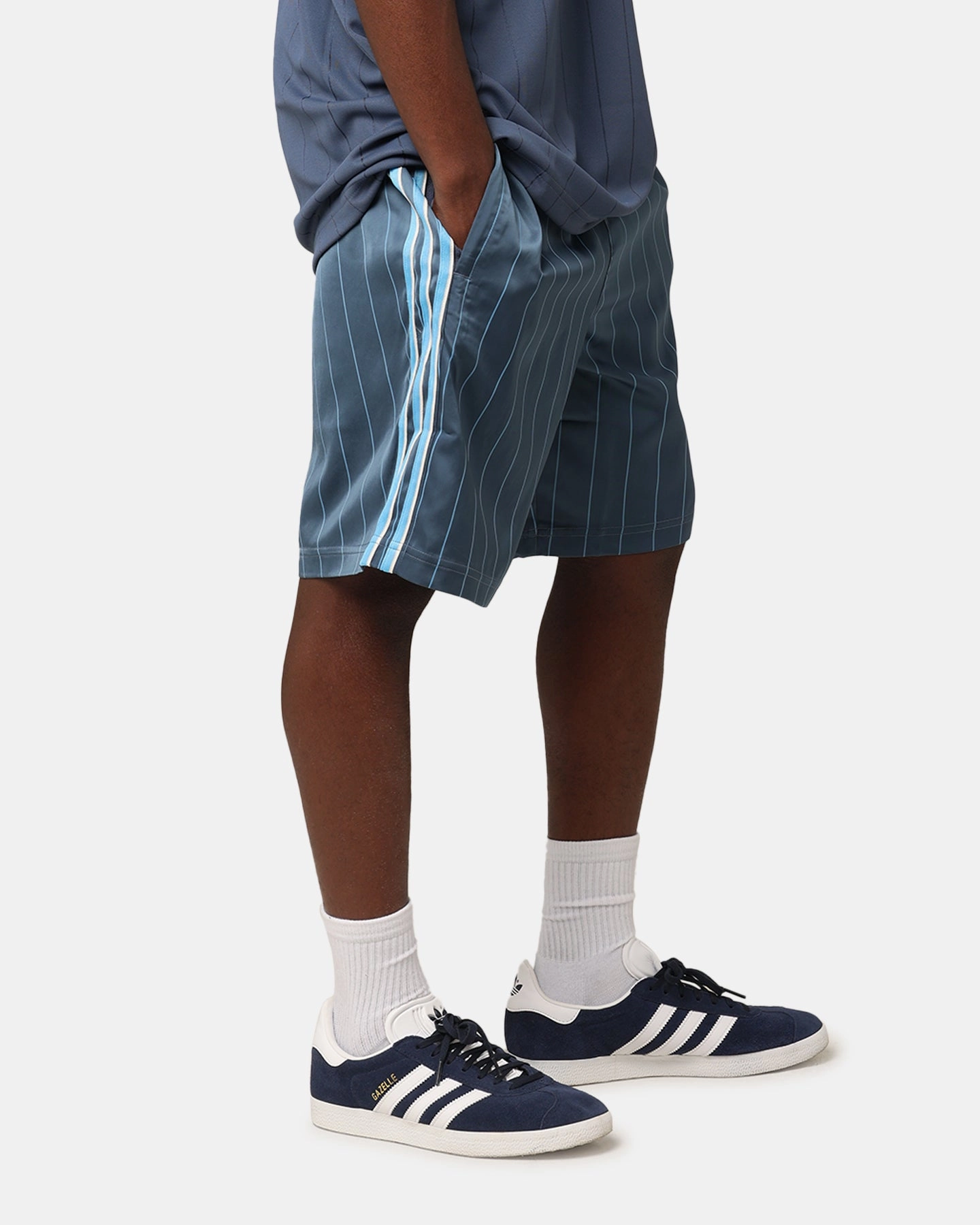 Adidas Pinstripe Sprinter Shorts Preloved Ink spandex blend Gothic style