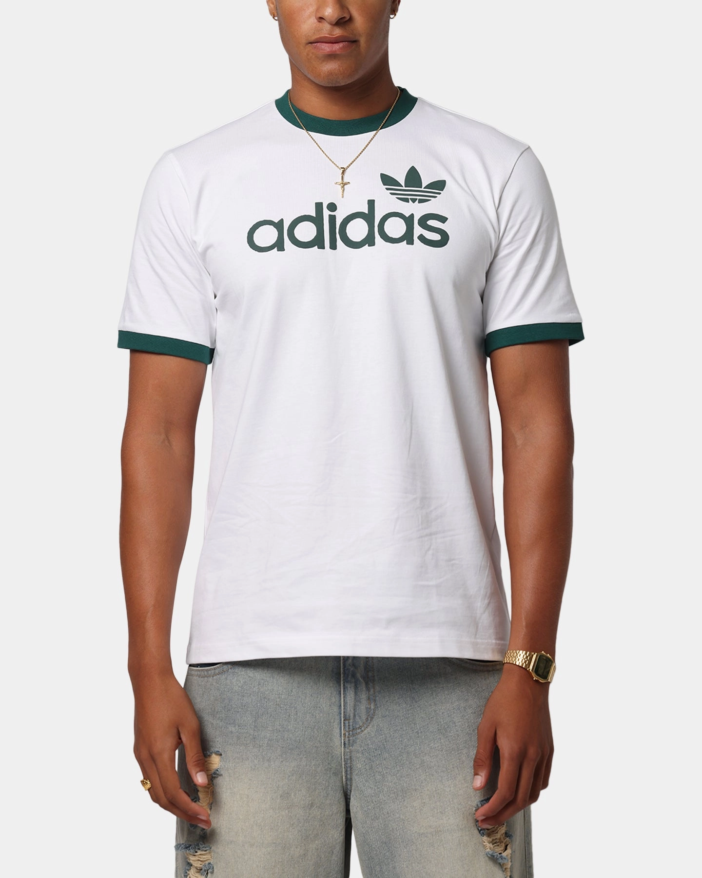 Adidas Simple T-Shirt White Raw Edge Hem monochromatic