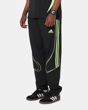 Curved Waistline HypoallergenicFabric Adidas Teamgeist Adicolor Track Pants Black/Green
