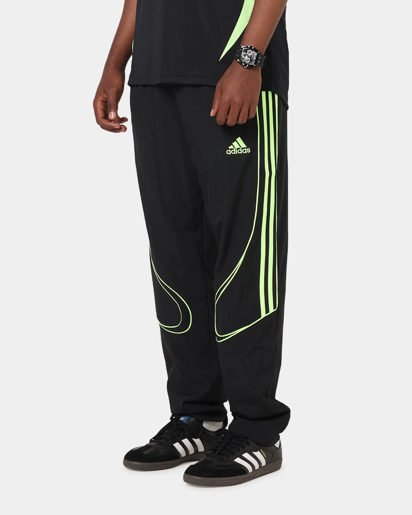 Curved Waistline HypoallergenicFabric Adidas Teamgeist Adicolor Track Pants Black/Green