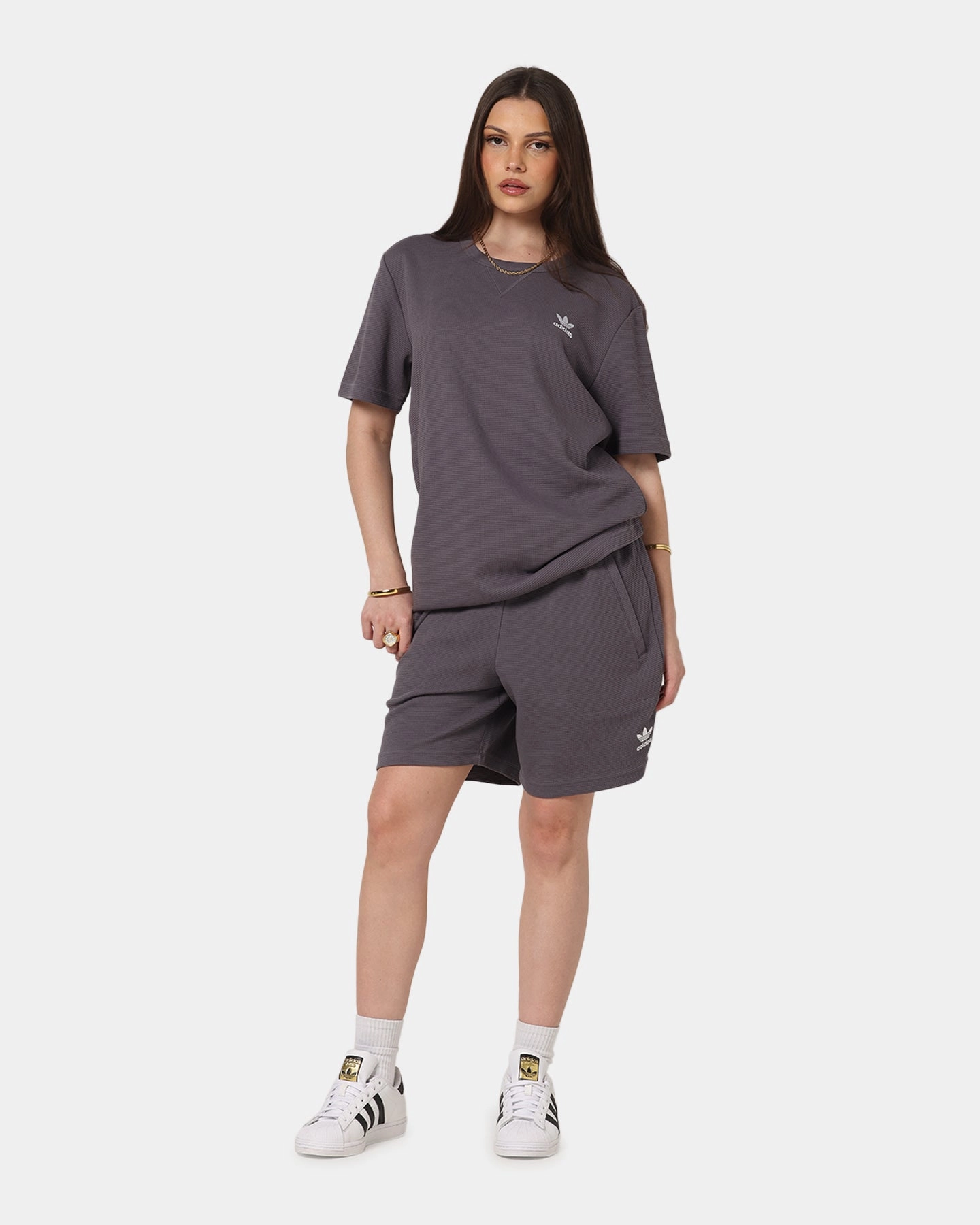 Water resistant coating Adidas Trefoil Essentials Waffle Shorts Grey Strata