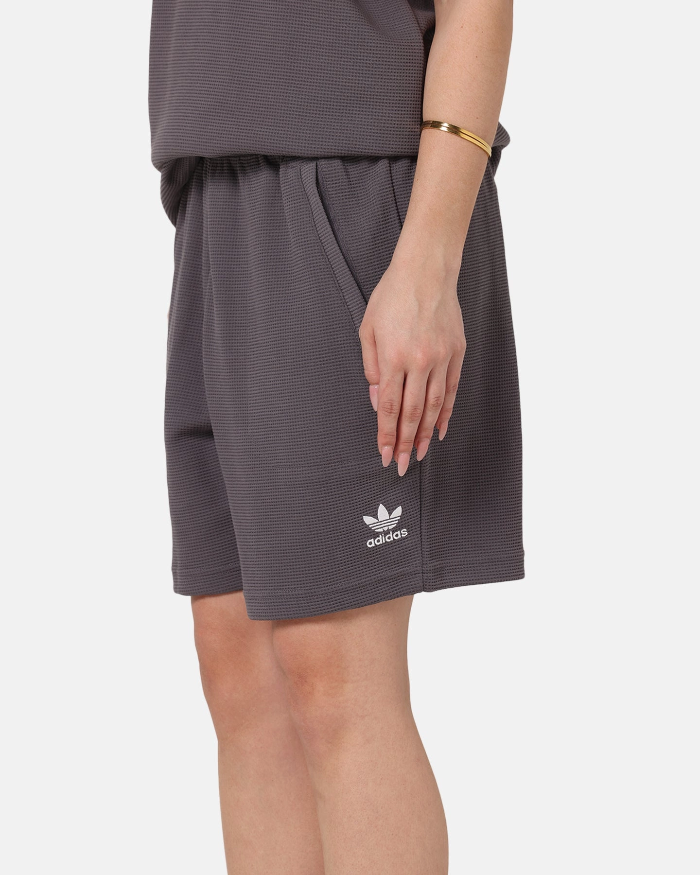 Relaxed Movement Static Resistant Fibers Adidas Trefoil Essentials Waffle Shorts Grey Strata