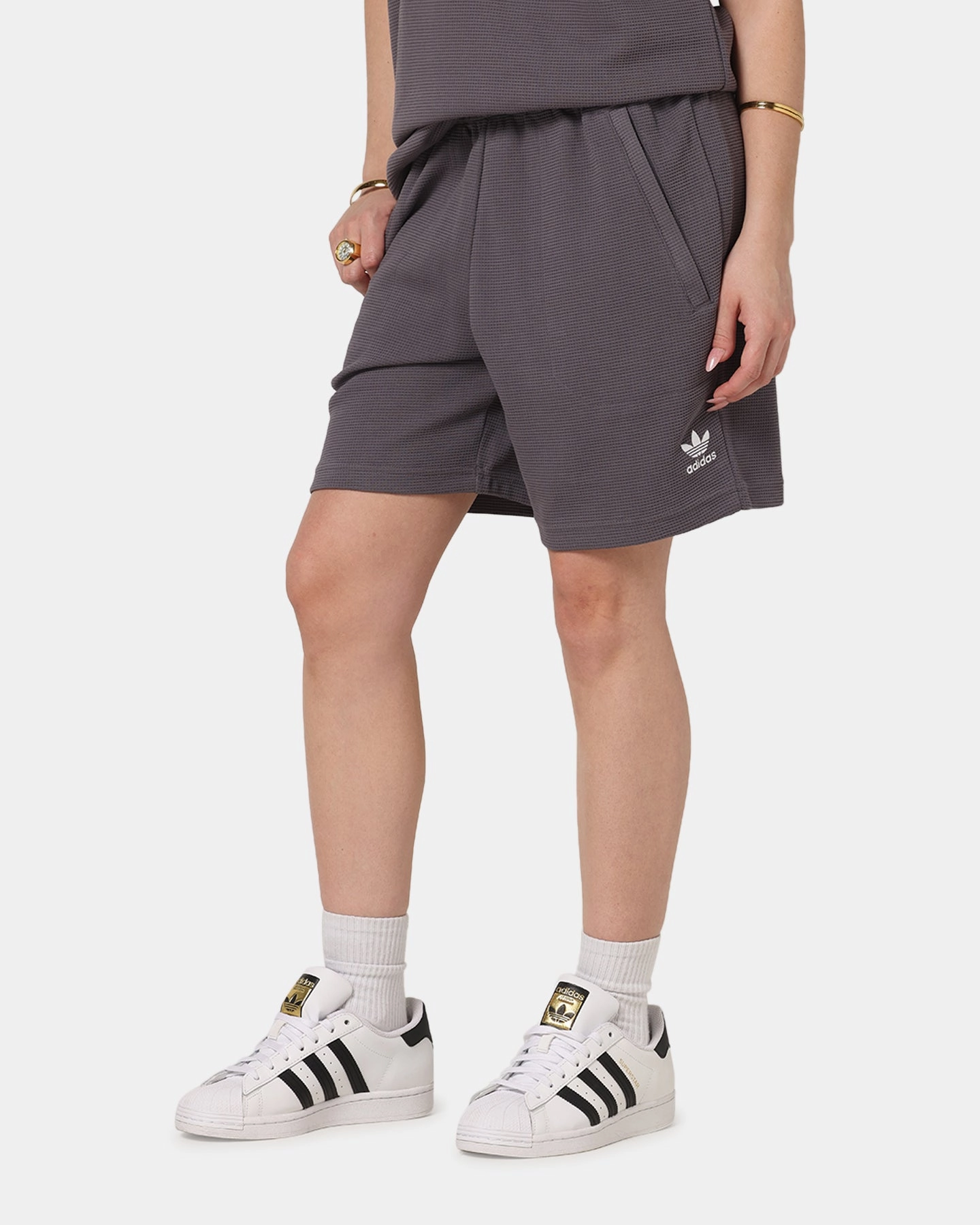 UPF Protection quick-drying Adidas Trefoil Essentials Waffle Shorts Grey Strata