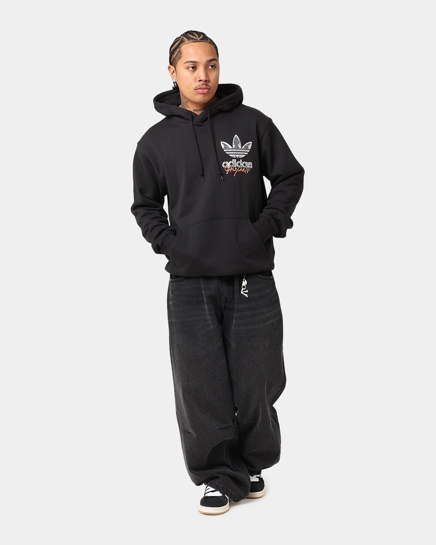 Adidas Trefoil Hoodie Black Taped Neckline Seams