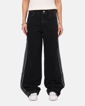 Adidas Women's Denim 3-Stripes Track Pants True Black Denim Neutral Lightweight Street Smart