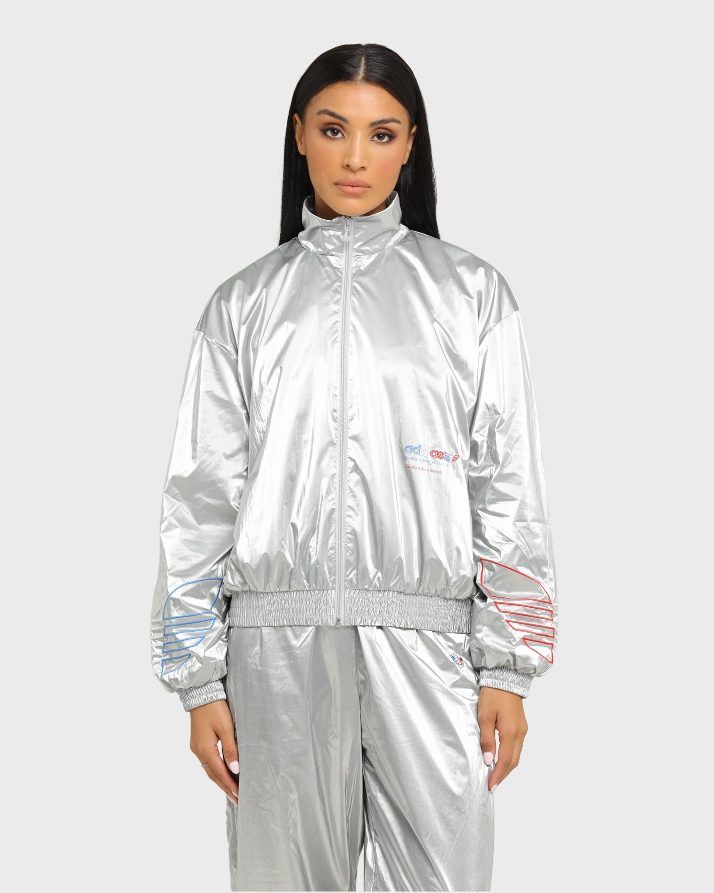 Adidas Women's Japona Track Jacket Metallic Silver Softshell Outer Layer Polyester