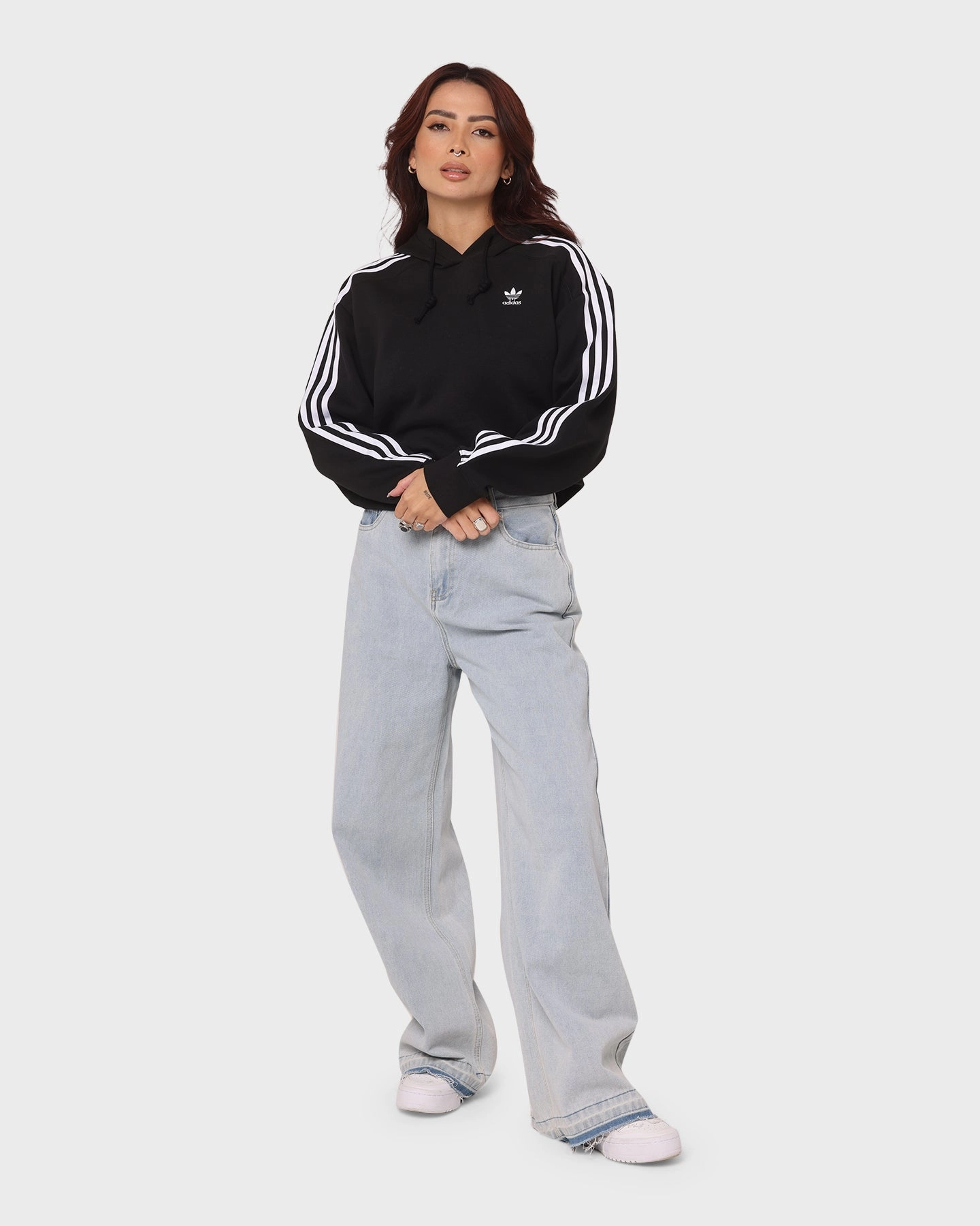 Adidas Women's Short Hoodie Black Oversized