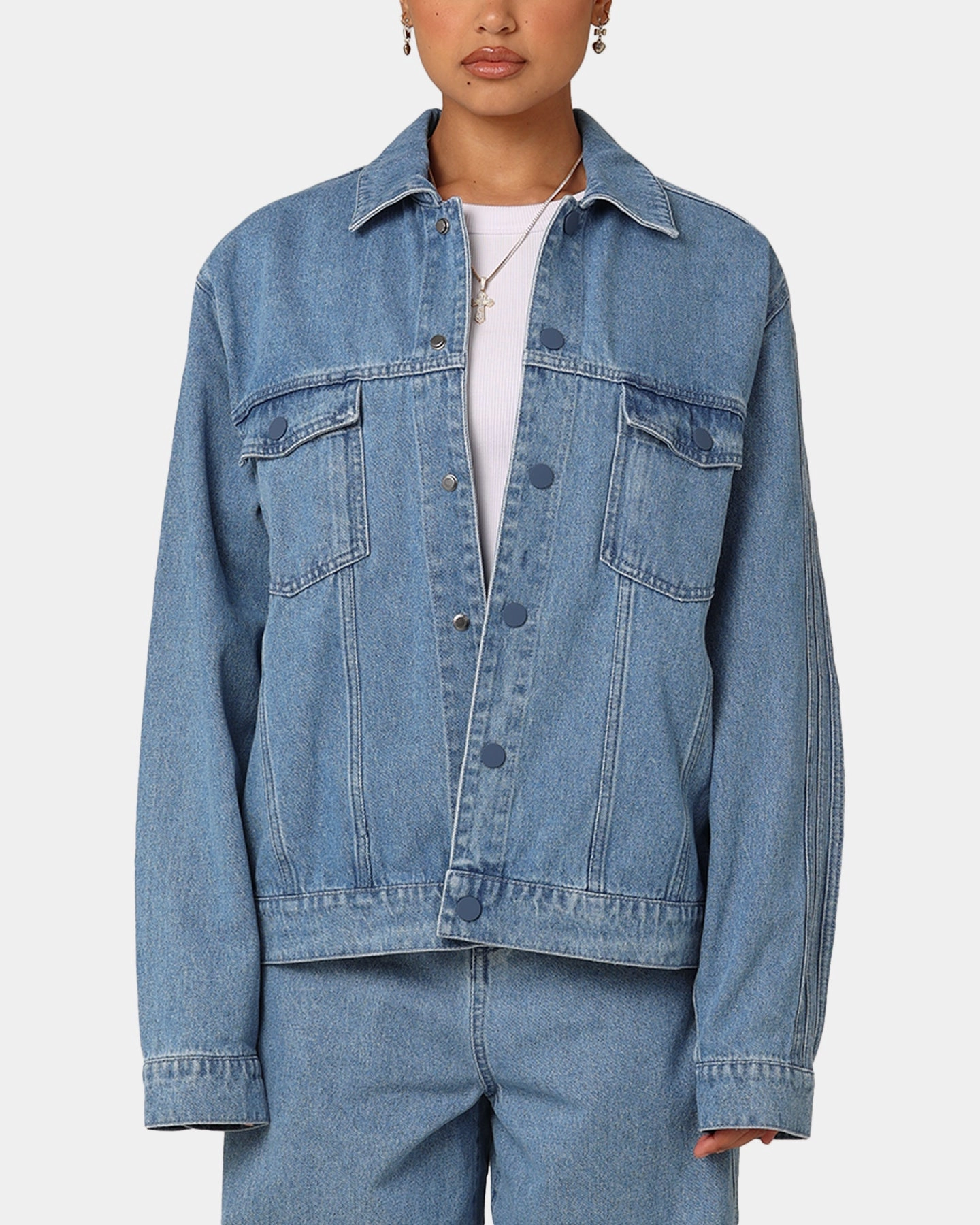 Adidas X KSENIASCHNAIDER Women's 3-Stripes Jacket Light Denim Passion Vintage Style