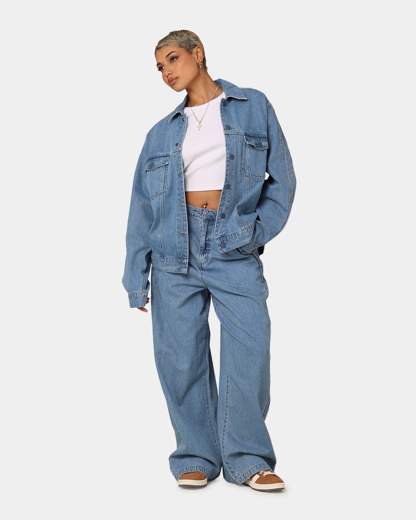 Adidas X KSENIASCHNAIDER Women's 3-Stripes Jacket Light Denim Patchwork Rain Fit