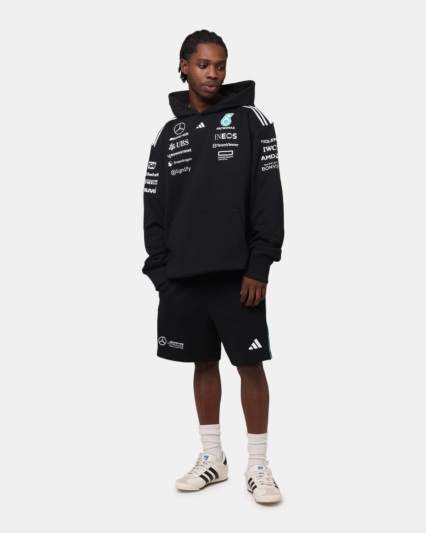 adidas x Mercedes-AMG PETRONAS Formula One F1 2025 Team Hoodie Black/White Display