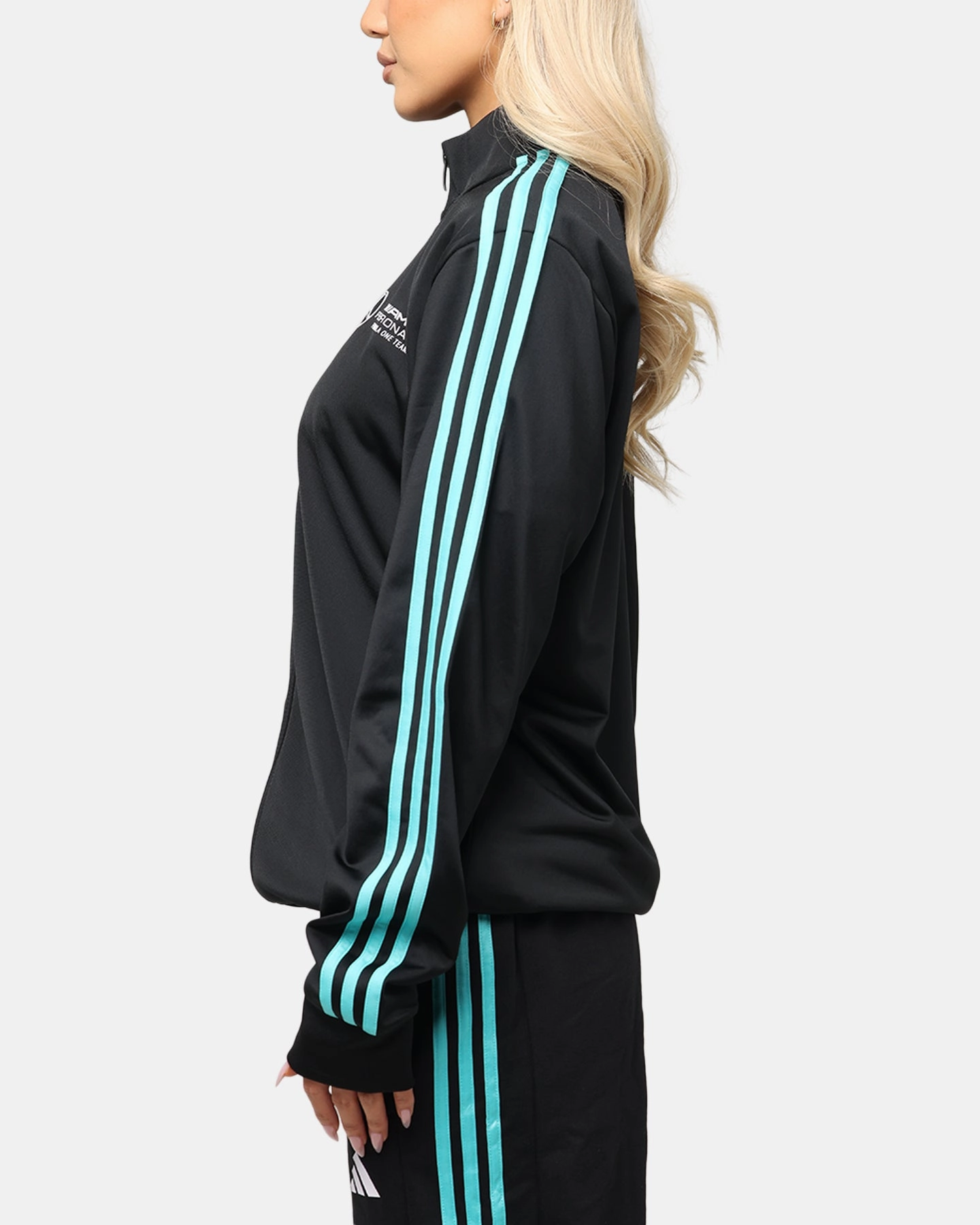 adidas x Mercedes-AMG PETRONAS Formula One F1 DNA Track Jacket Black/White Layered Collar Design