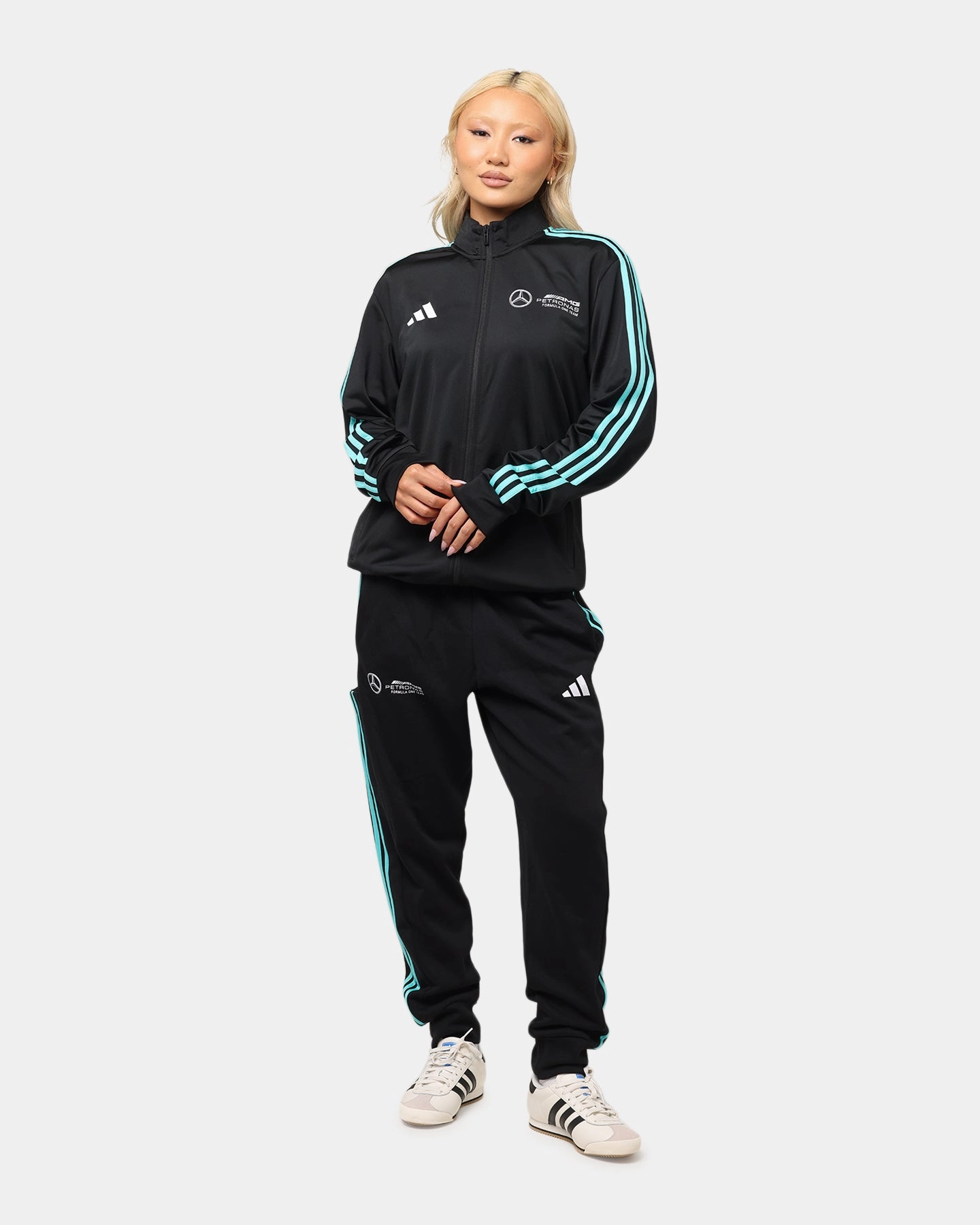 adidas x Mercedes-AMG PETRONAS Formula One F1 DNA Track Jacket Black/White Rain Ready OdorControl Treatment