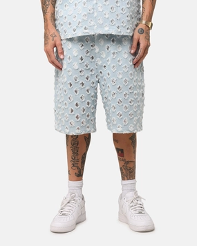 ZipperedSecurity XXIII Lace Textured Denim Jorts Light Blue