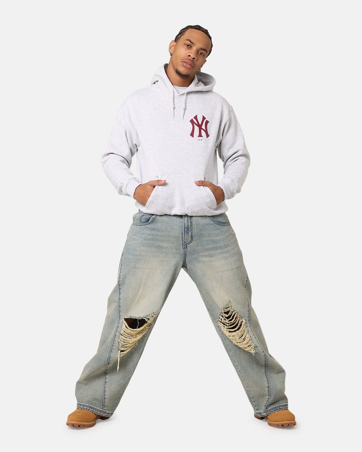 Full Zip Closure Layering Compatible Majestic Athletic New York Yankees Fulter Team Arch Hoodie Grey Marle
