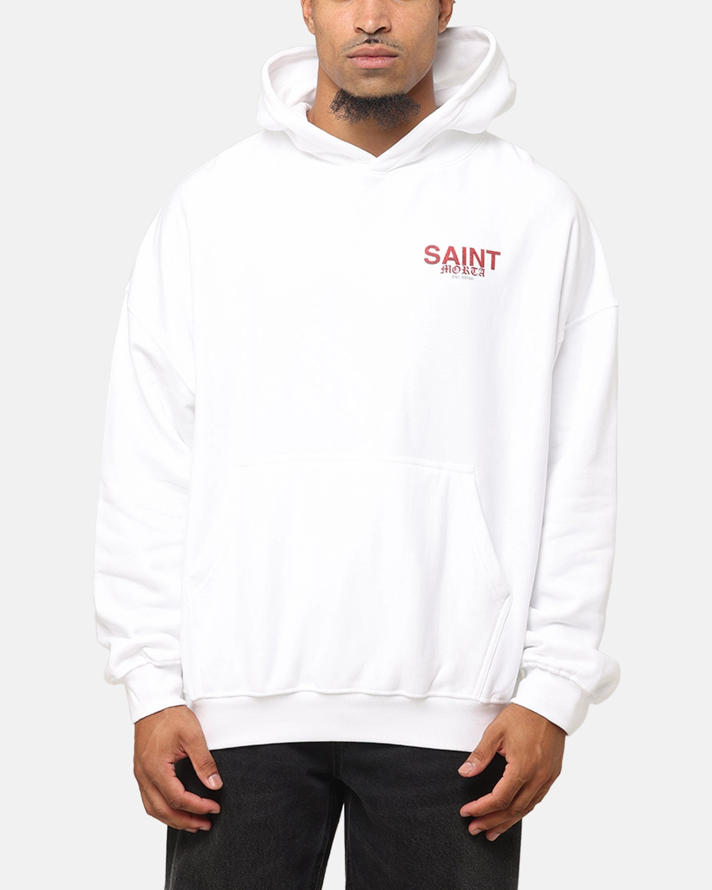 Saint Morta Heavens Boxy Hoodie White Reflective details Smart Design
