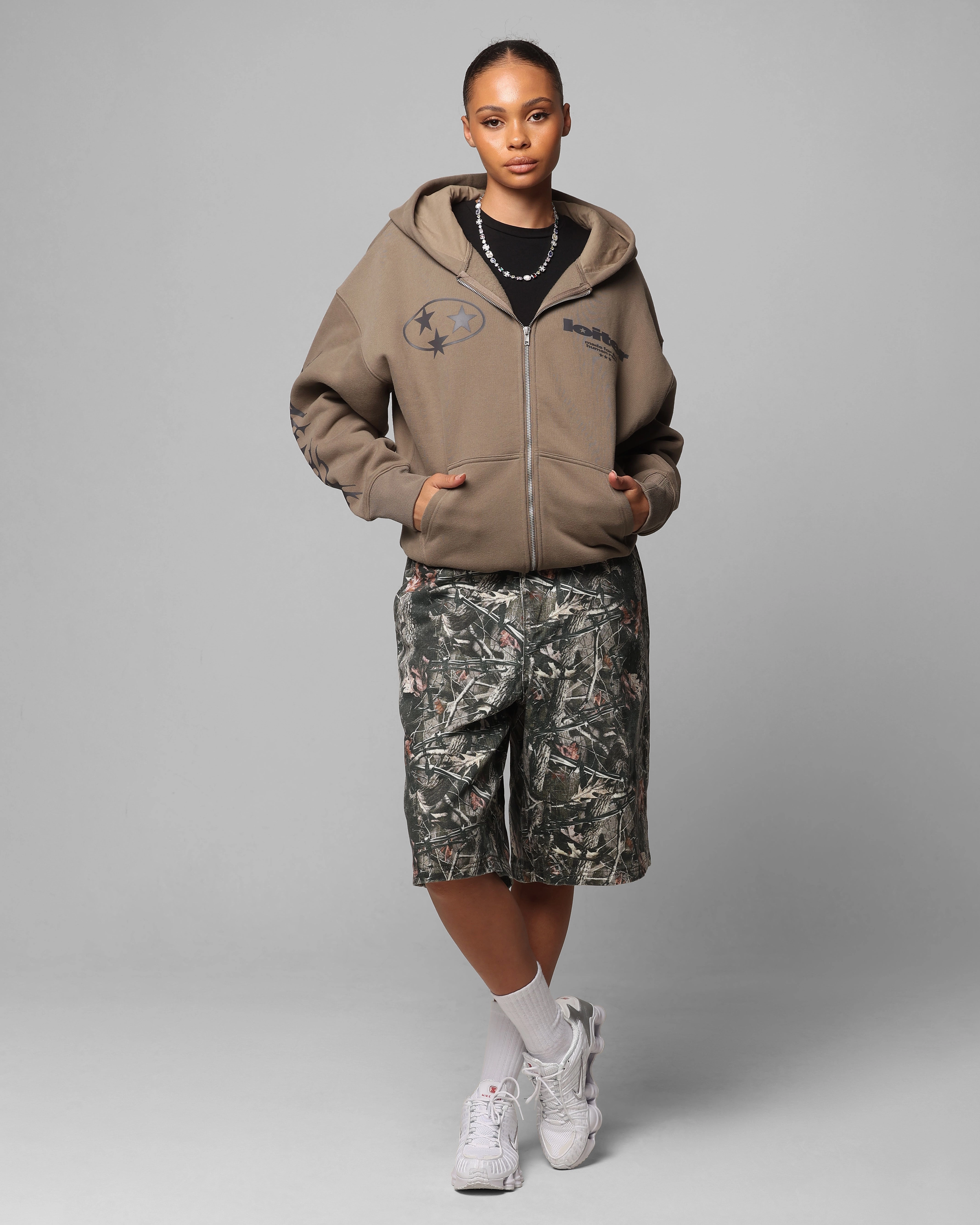 Loiter Solar Zip Hoodie Brown Scissors Windbreaker Tech